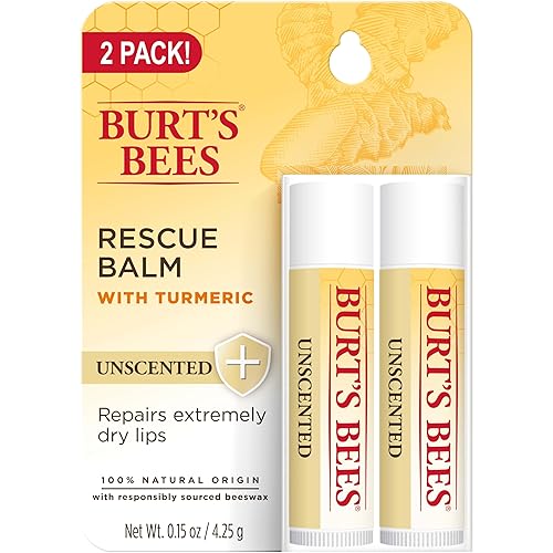 Burt's Bees Rescue Balm Unscented Lip Balm, With Antioxidant-Rich Turmeric, Tint-Free, Natural Origin Lip Care, 2 Tubes, 0.15 oz.