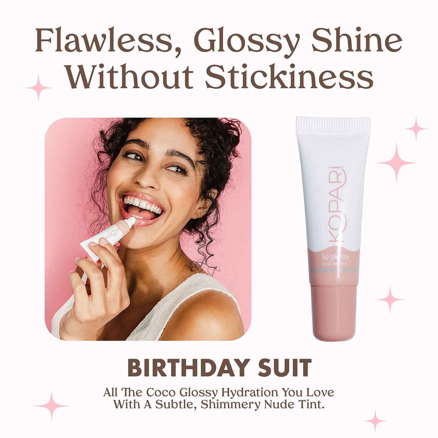Kopari Coconut Lip Glossy | Nude Tint Birthday Suit | Vegan Hydrating Moisturizing Lip Oil Vitamin E Shea Butter Long Wear High Shine Non Sticky |