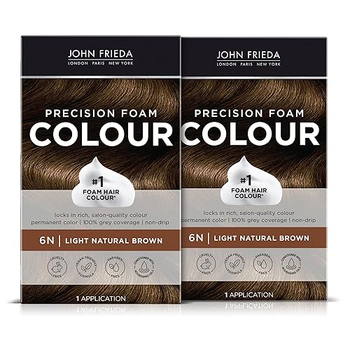 John Frieda Precision Foam Colour, Light Natural Brown 6N, Full-coverage Hair Color Kit, Anti-Fade Gray Coverage, Deep Color Saturation Hair Dye, Pack