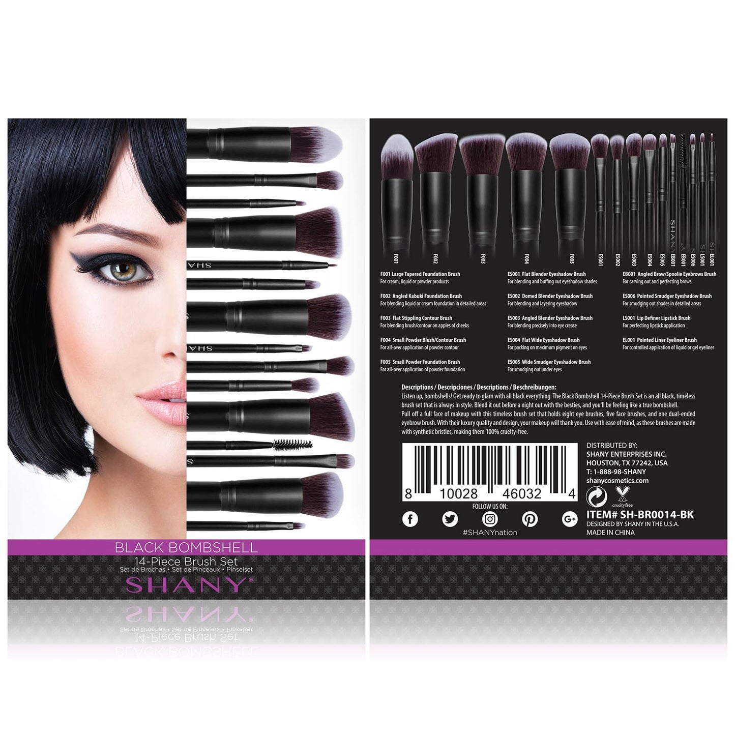 SHANY Makeup Brushes - Black Bombshell - 14-Piece Brush Set - Foundation Powder Concealers Eye Shadows Makeup brushes - Complete Kabuki Makeup Brush