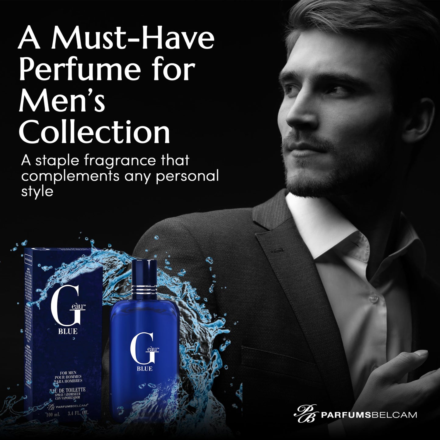 PB ParfumsBelcam G Eau Blue Eau de Toilette Spray - Men’s Cologne, Long-Lasting Summer Fragrance for Men and Teen Boys, Perfume para Hombre - 3.4 Fl