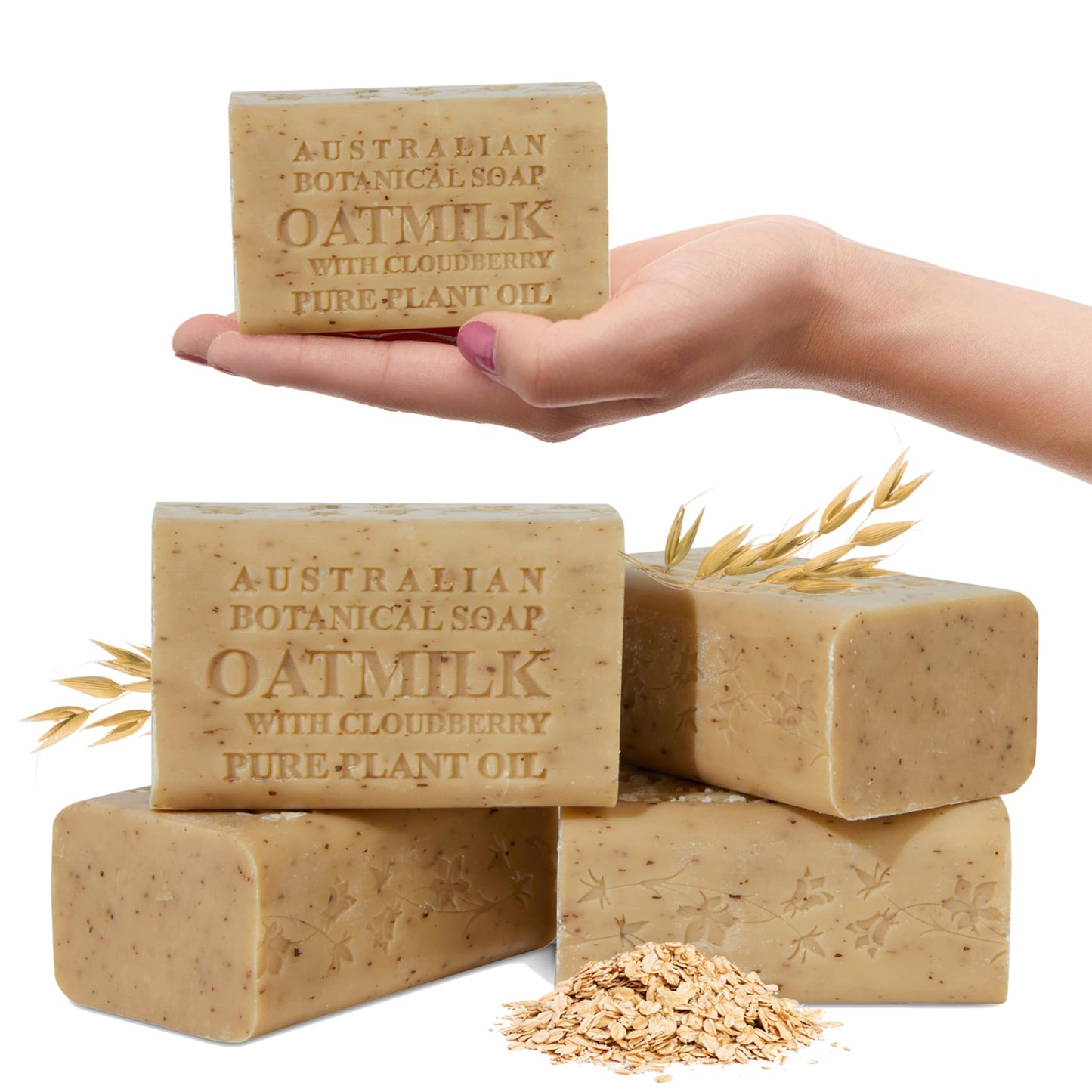 Australian Botanical Soap Oat Milk with Cloudberry - Triple Milled 6.6 oz Bar Soap with Shea Butter, Face Hand & Body Soap Bars, Pack of 4
