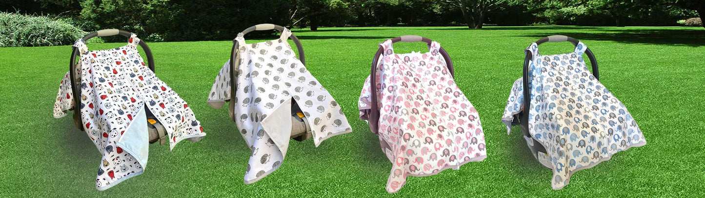 Vera Elephant 100% Breathable Cotton Baby Car Seat Cover (Blue Grey)