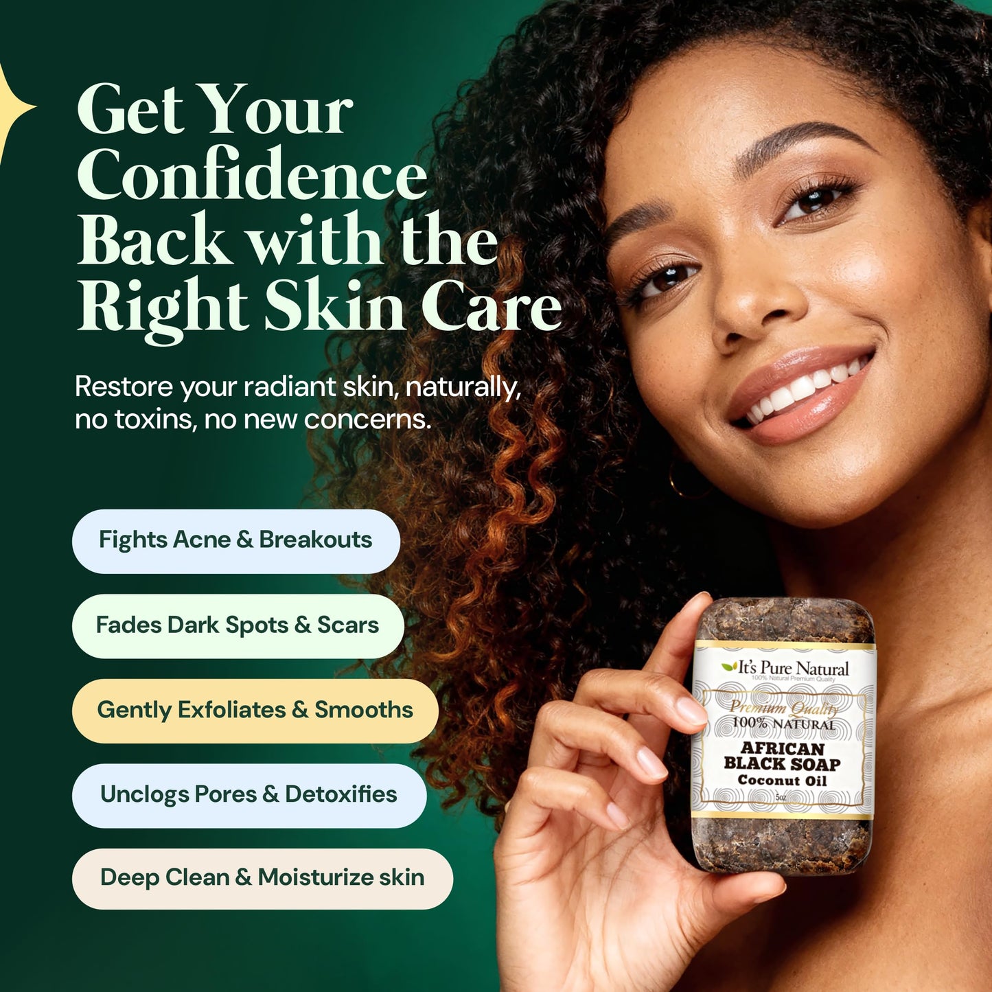 It's Pure Natural African Black Soap Bars with Coconut Oil (Pack of 3) Organic Raw Soap for Face & Body, Acne Treatment & Dark Spot Remover [Made in Beauty & Personal Care It's Pure Natural