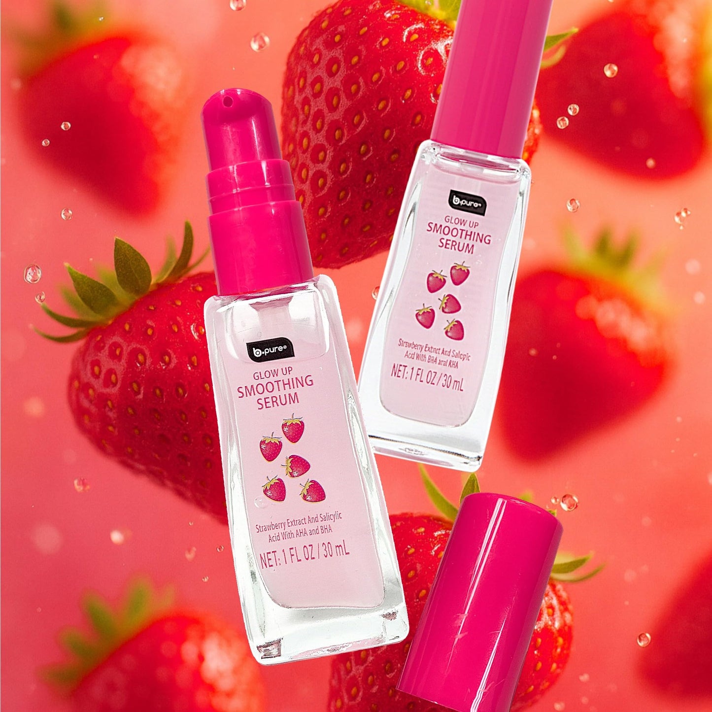 b.pure Glow Up Strawberry Smoothing & Exfoliating Face Serum | Strawberry Extract, Salicylic Acid & AHA/BHA | 1 oz, 3-Pack