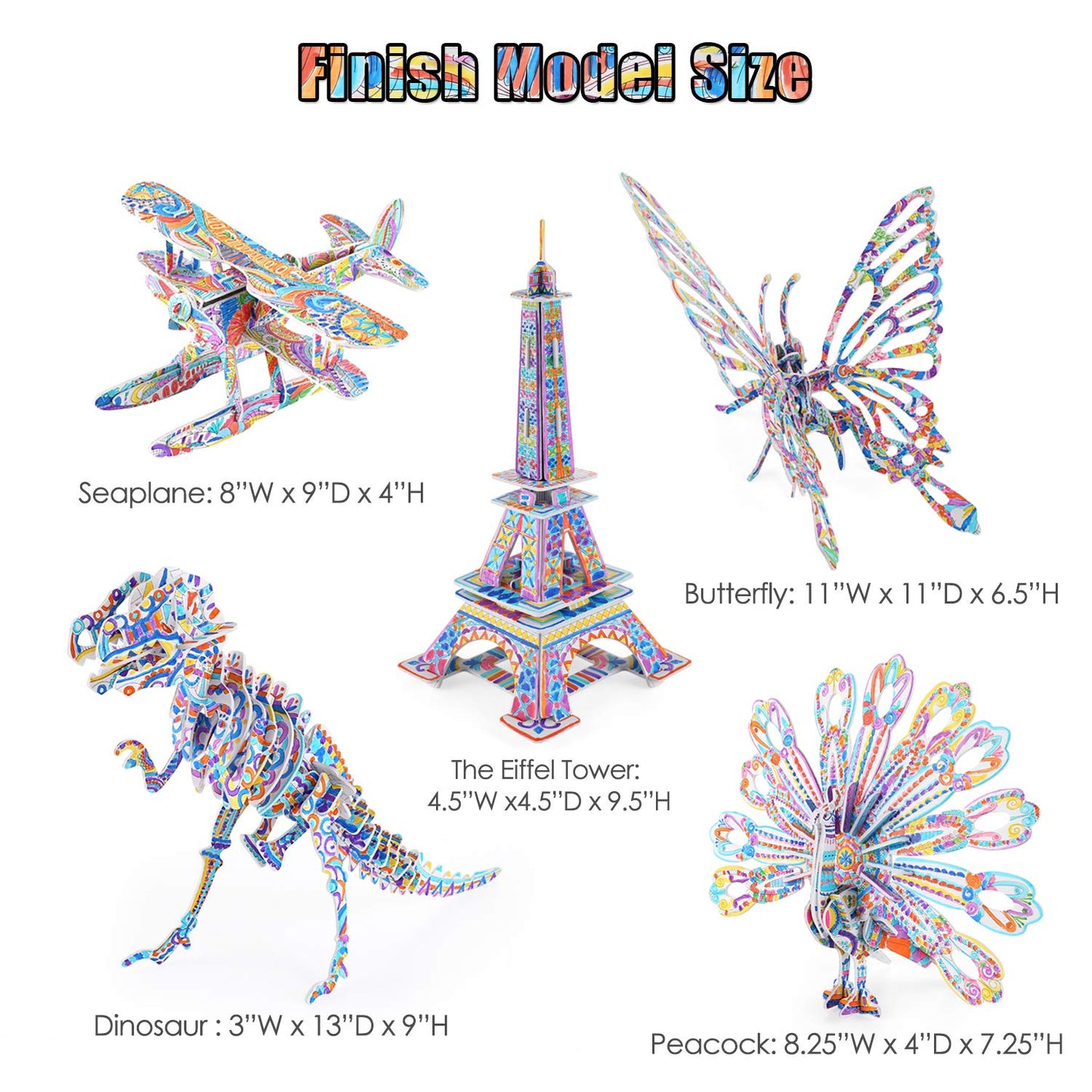 BEARUN 3D Coloring Puzzle Set – Arts & Crafts Kit for Kids Ages 6–12, Educational Painting & DIY Craft Toy, Birthday Gift for Boys & Girls