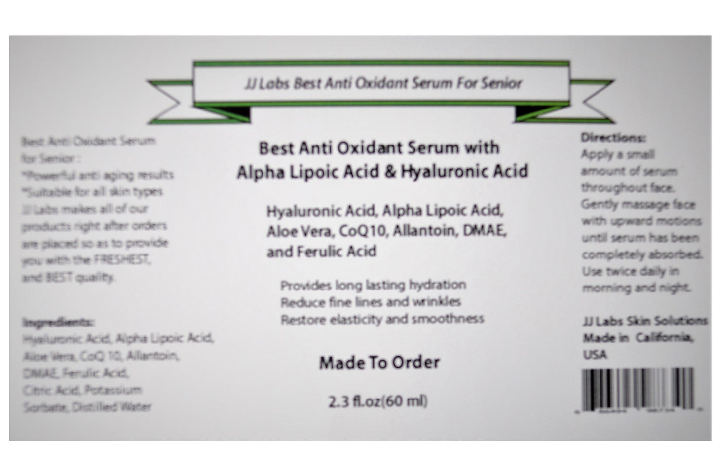 Senior Best Anti Oxidant Serum with ALA & Hyaluronic Acid for Active Senior (2.3oz, Dropper Dispenser) Beauty & Personal Care JJLabs Skin Solutions
