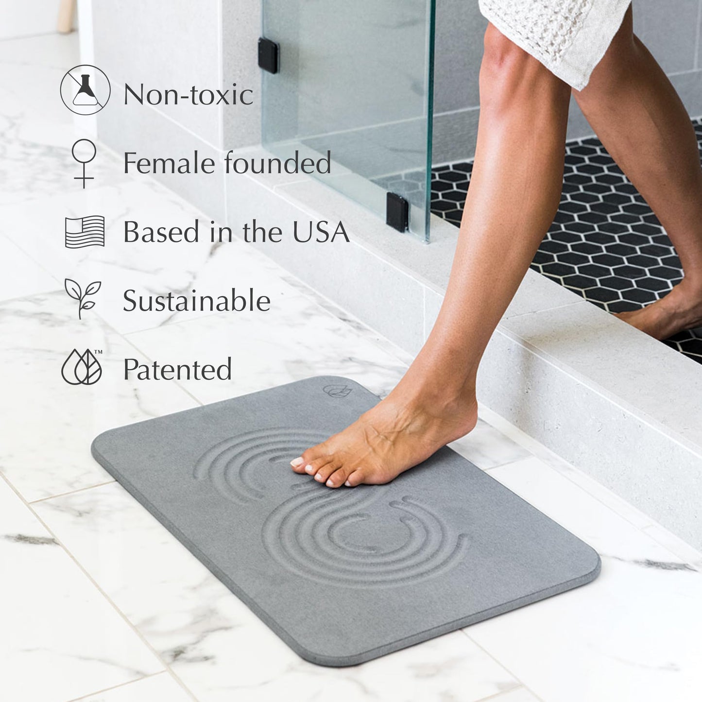 Dorai Home Bath Stone Mat 23.6"x15.4" (2-Pack) - Quick-Dry, Non-Slip Diatomite Stone Bath Mat for Bathroom, Zen Slate