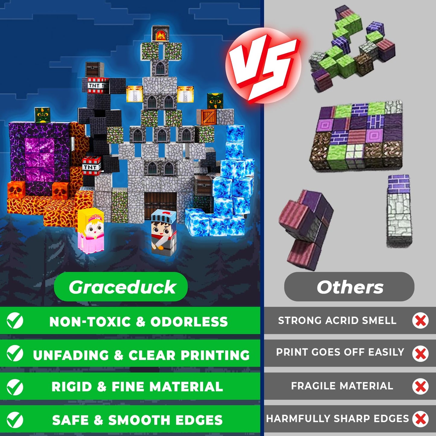 GraceDuck Magnetic Blocks 150pcs – Build Dark Castle & Sword World, STEM Montessori Construction Cubes for Kids Ages 6-10