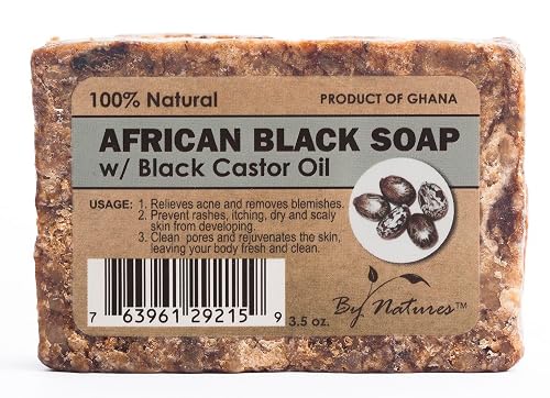 By Natures 100% Natural African Black Soap With Black Castor Oil 3.5 Oz (Pack of 1)