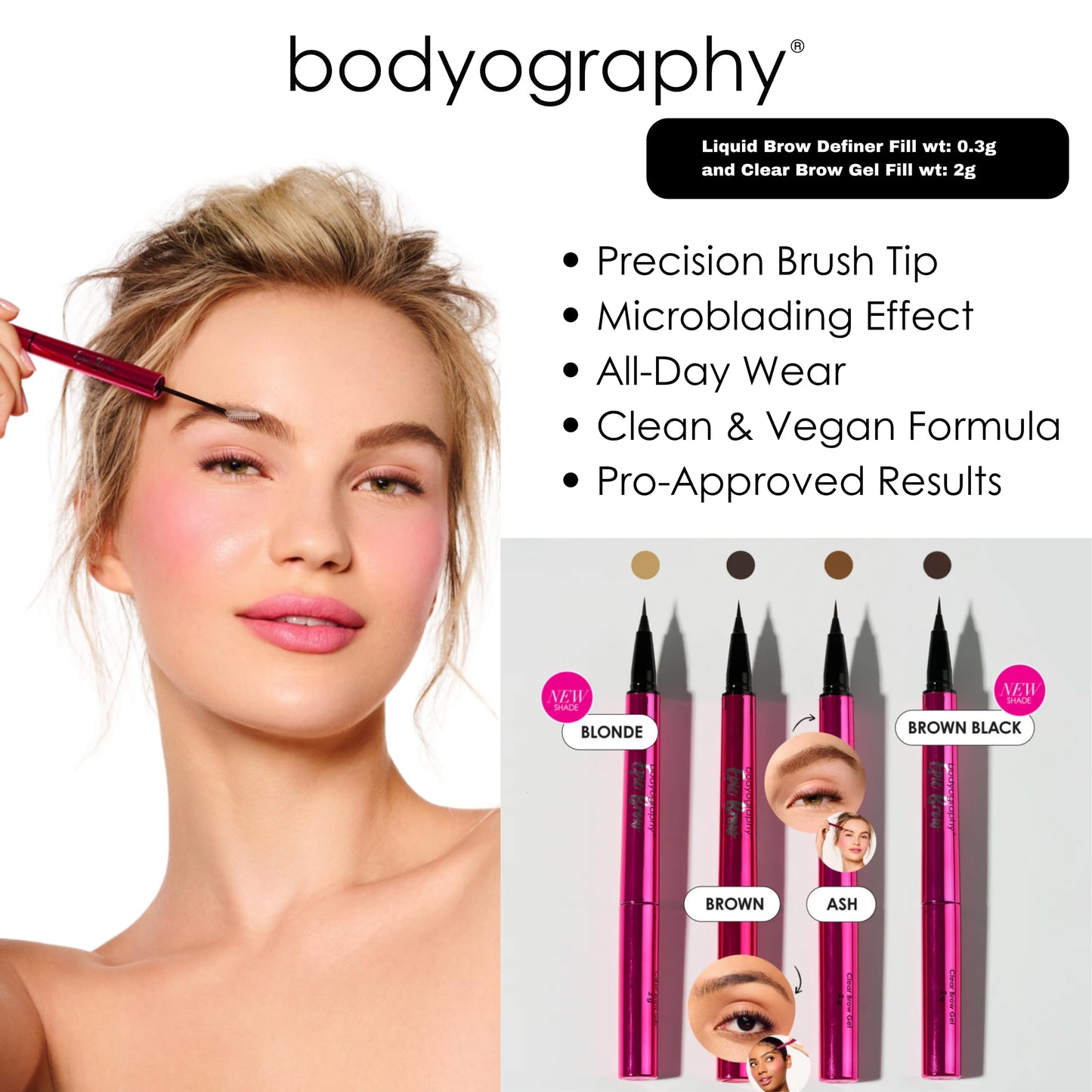 Bodyography Epic Brow Clear Brow Gel + Liquid Brow Definer | 2-in-1 Long-Wear Brow Shaper & Micro-Fine Pen | Hair-Like Strokes, Precise Definition…