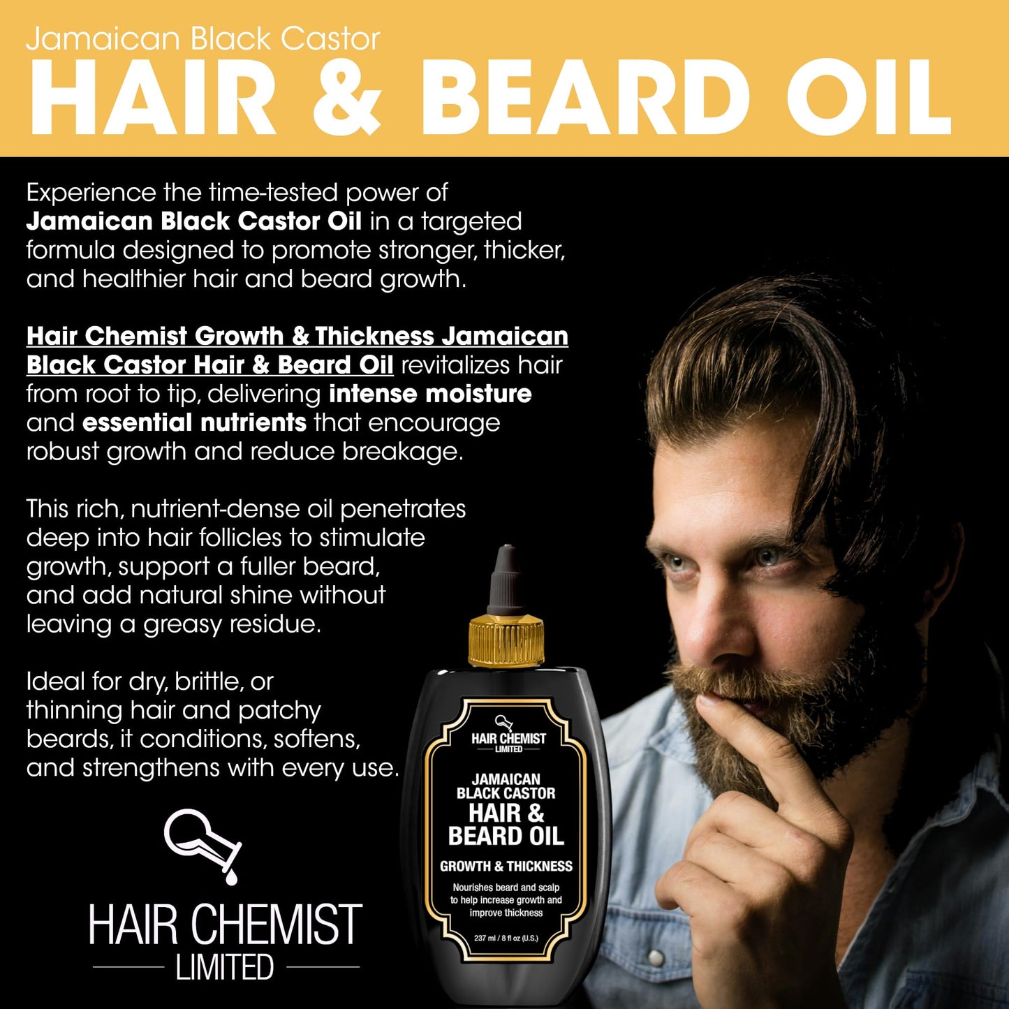 Hair Chemist Growth & Thickness Jamaican Black Castor Hair & Beard Oil 8 oz.