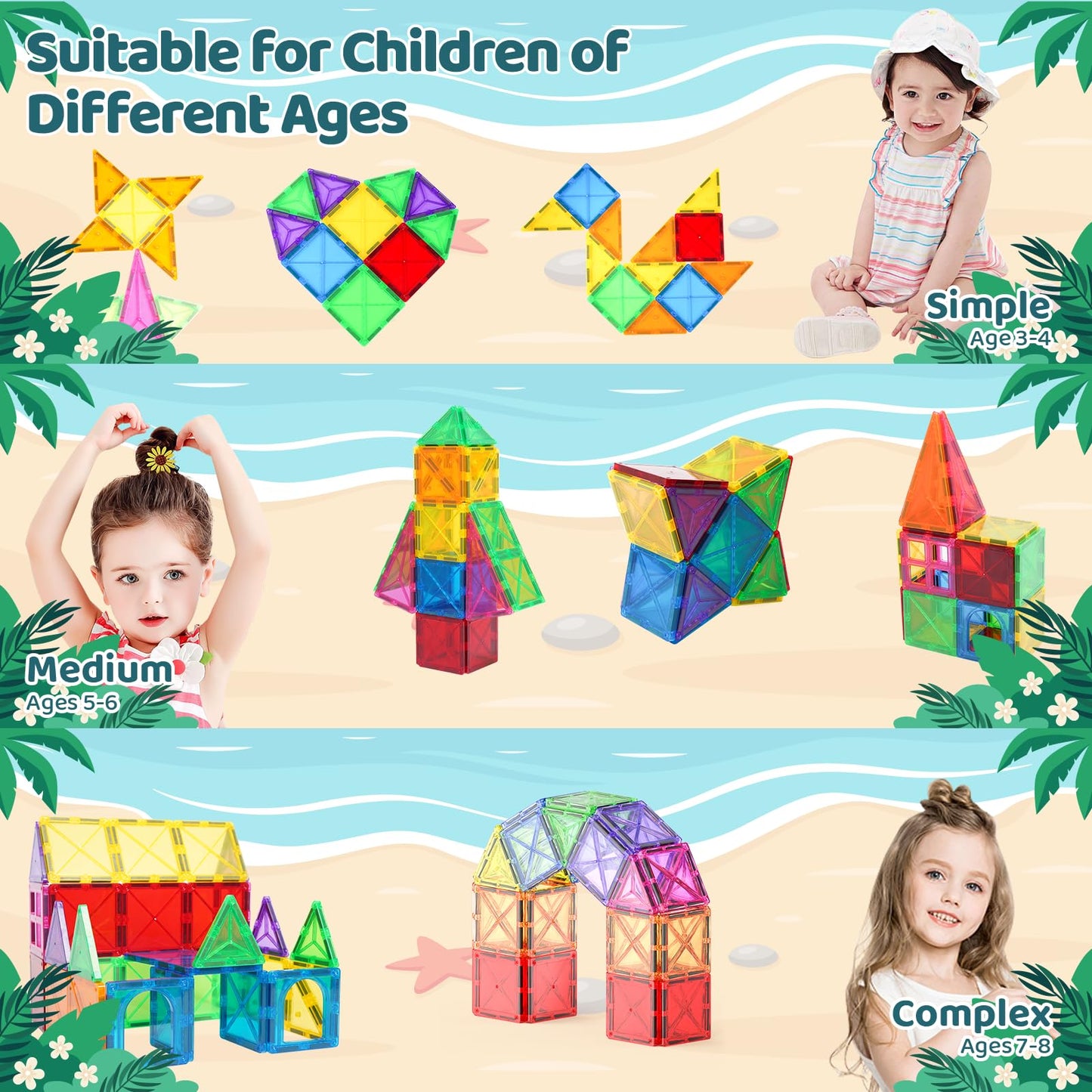 Mini Magnetic Tiles – Travel Building Blocks for Kids Ages 3+, Educational Montessori Sensory Toys for Preschool Learning & Birthday Gifts