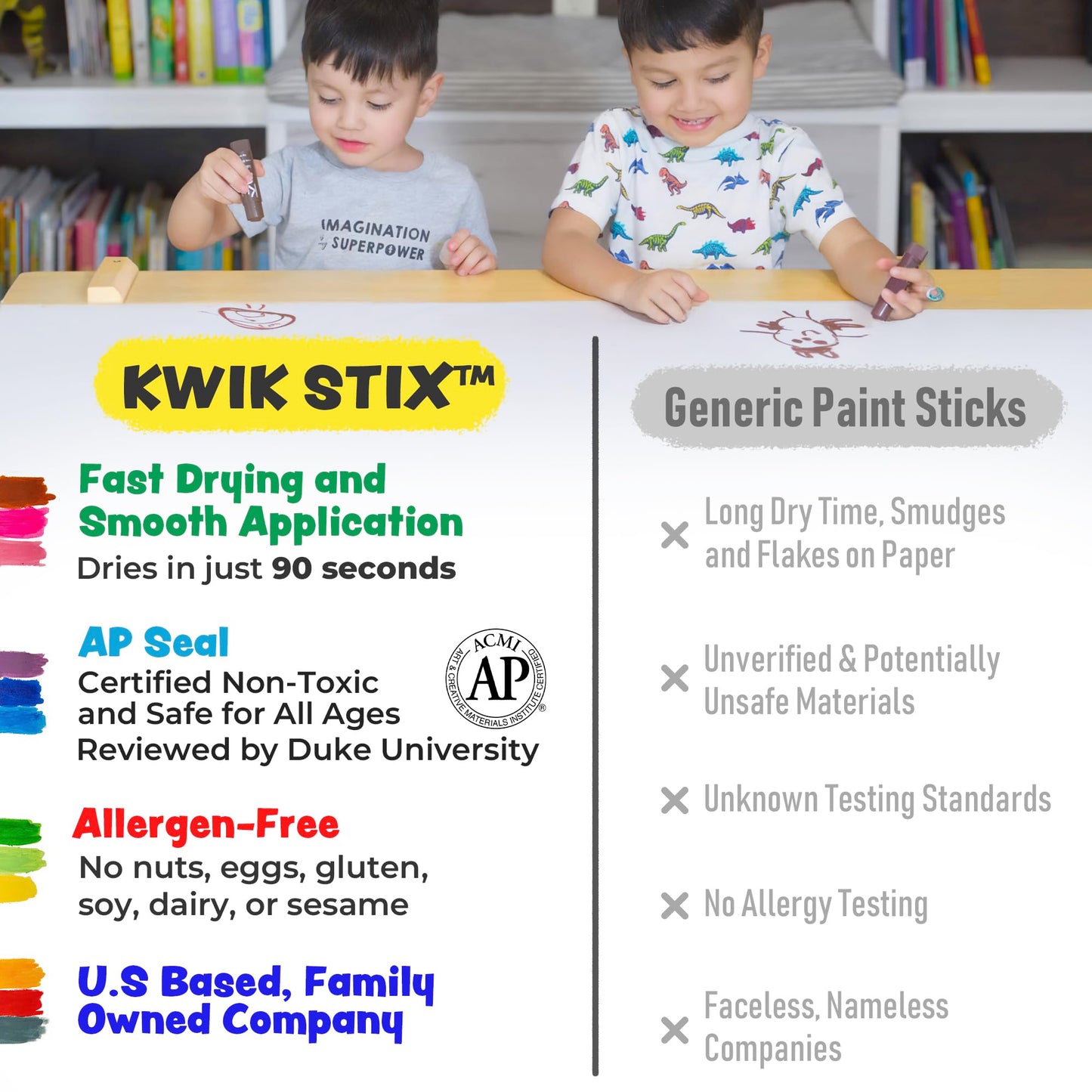 Kwik Stix Solid Tempera Paint Sticks, 12 Colors, Washable Paint Sticks for Kids, Super Quick Drying, Non-Toxic, Allergen Free, Comes in Classic…