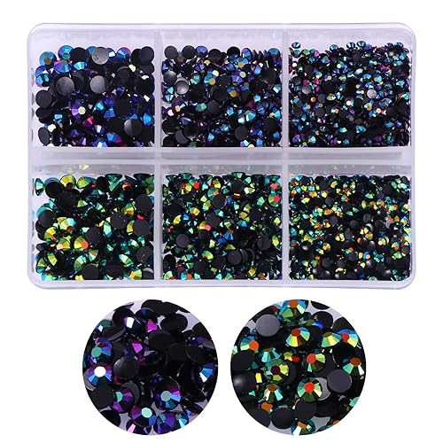 3000pcs Flatback Rhinestones for Crafts, Black AB Crystals Rhinestone, Resin Glitter Gems Nail Diamonds Rhinestones for Clothes Accessories DIY