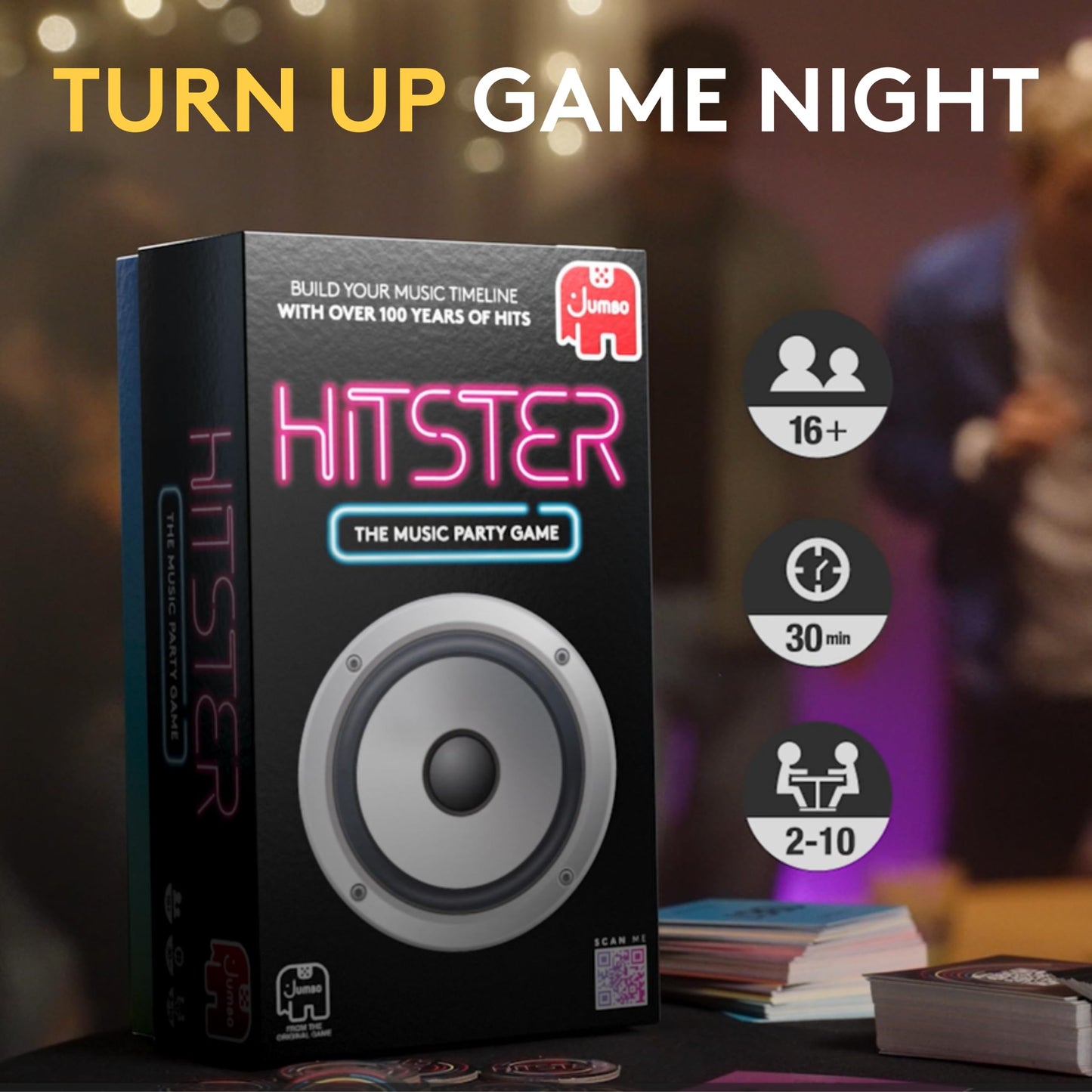 Jumbo Hitster - The Music Party Board Game, Card Game, Fun Music Quiz Game, 2-10 Players - 300 Plus Iconic Music Hits - Great for Adult and Family…