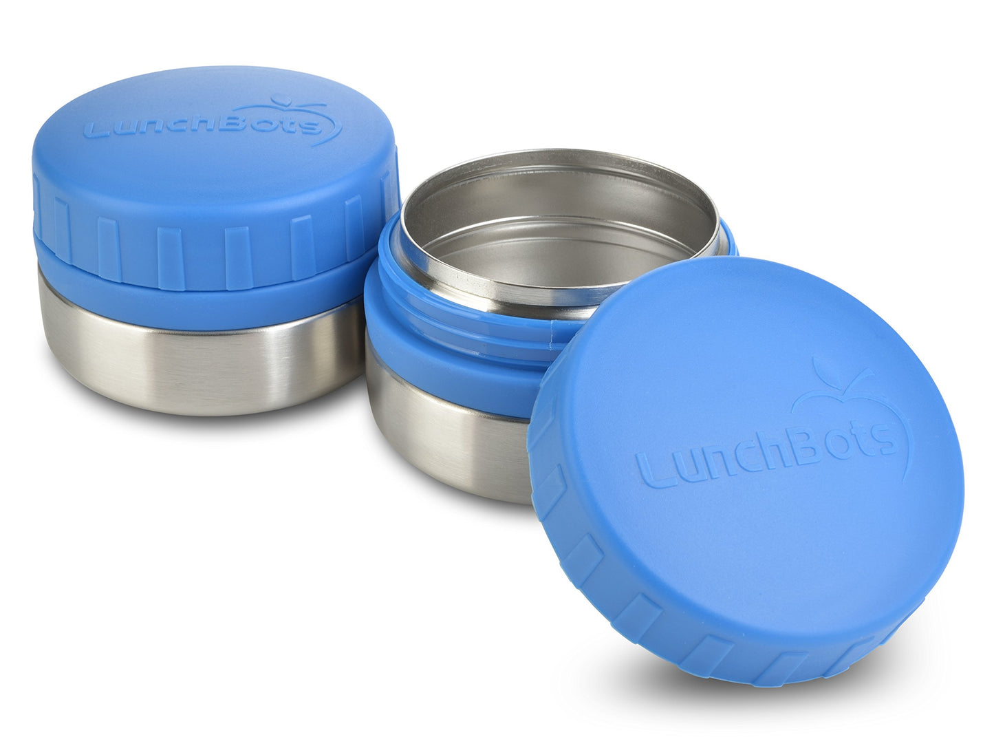 LunchBots Rounds Leak Proof 4 oz. Stainless Snack Container Jar, Set of 2, Blue Lid