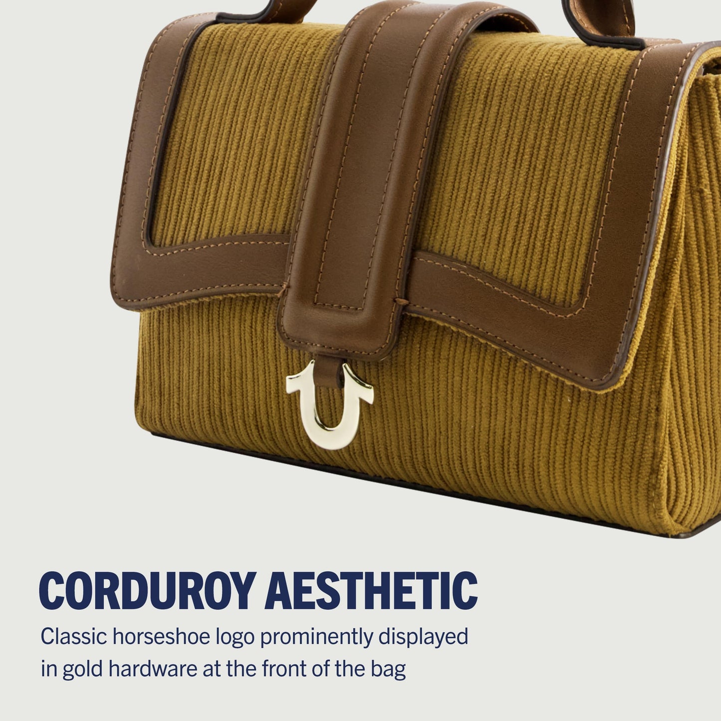 True Religion Women's Satchel Bag Purse, Corduroy Mini Crossbody Travel Handbag with Adjustable Shoulder Strap, Brown