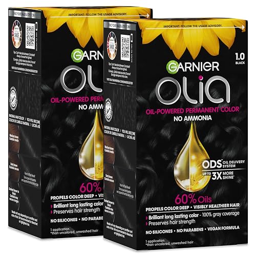 Garnier Olia Hair Color, Ammonia-Free Permanent Hair Dye, Oil-Powered Formula for 100% Gray Coverage and 3x Shinier Hair, Vegan & Cruelty Free, 1.0