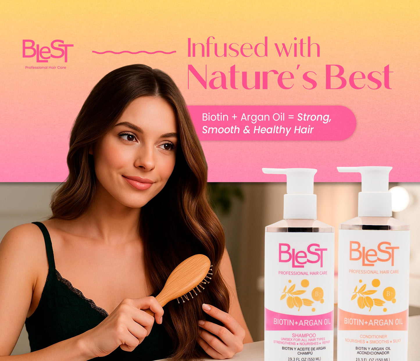 BLEST PROFESSIONAL HAIR CARE Biotin + Argan Oil Shampoo and Conditioner Set - Hair Growth Shampoo for Stronger, Thicker Hair - Organic Shampoo