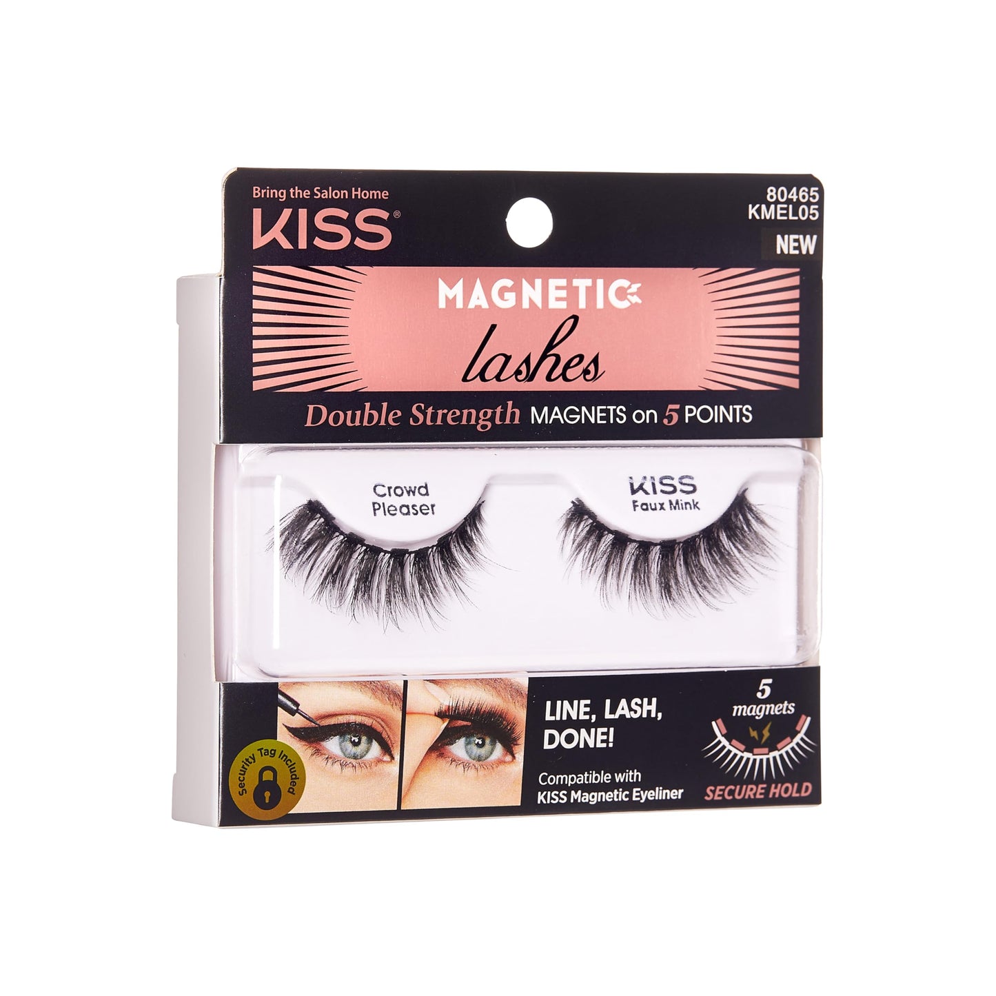 KISS Magnetic Lashes, Crowd Pleaser, 1 Pair of Synthetic False Eyelashes With 5 Double Strength Magnets, Wind Resistant, Dermatologist Tested Fake