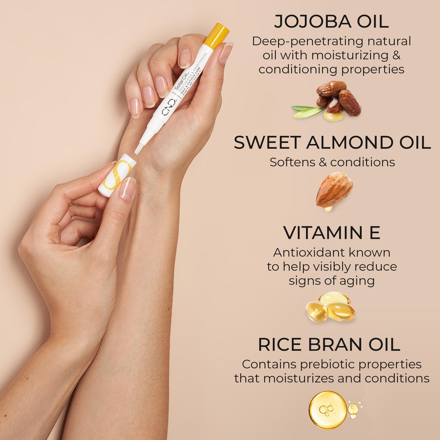 CND SolarOil Essential Care Pen, Moisturizes and Conditions Nails, Natural Blend Of Jojoba, Vitamin E, Rice Bran and Sweet Almond Oils, Pack Of 1