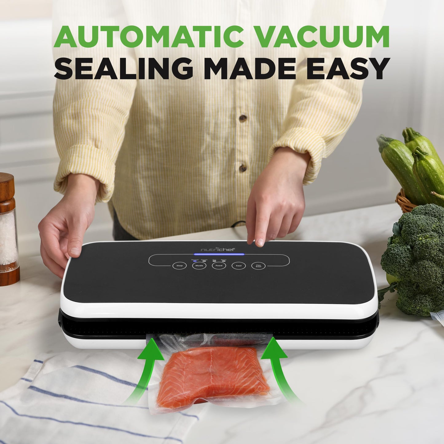 NutriChef Automatic Vacuum Air Sealing System for Food Preservation with Starter Kit, Compact Design, Lab Tested, Dry & Moist Food Modes with Led…