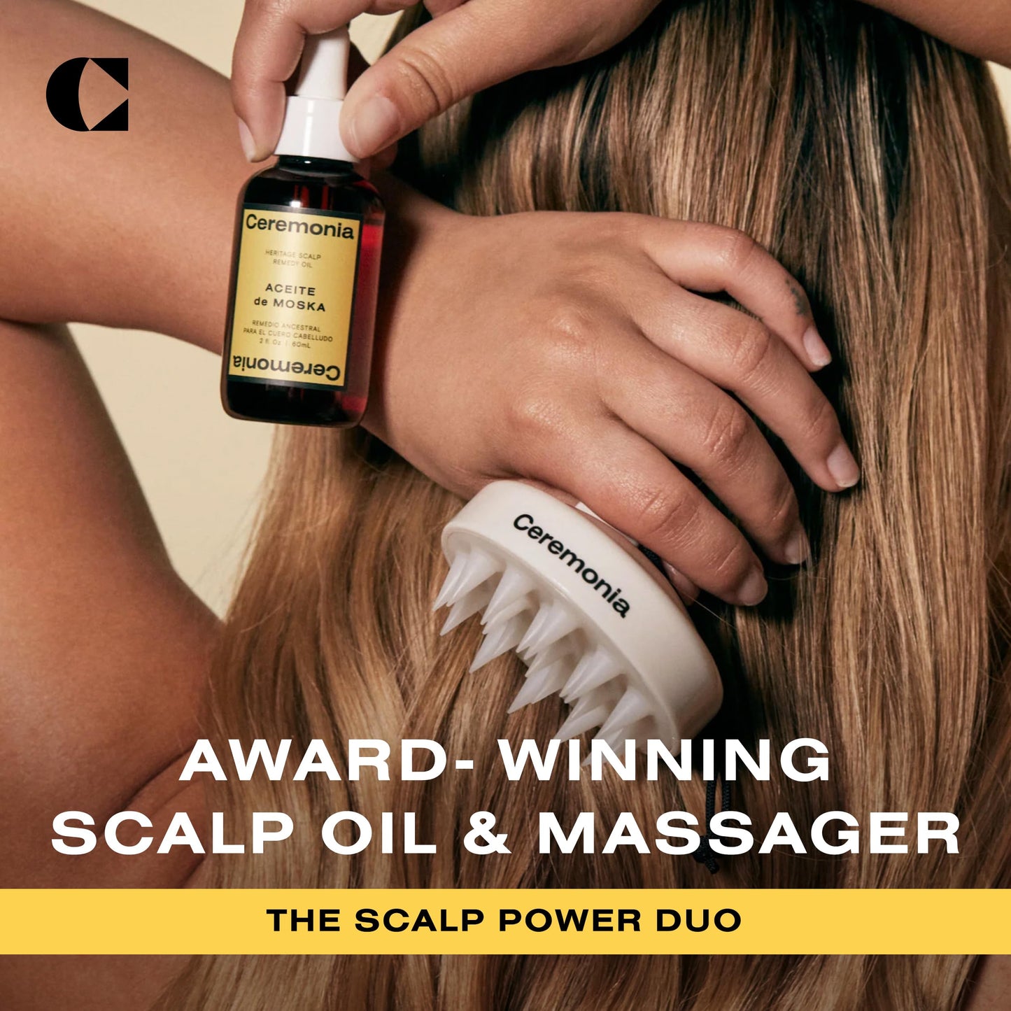 Ceremonia Scalp Power-Duo Aceite de Moska & Scalp Masajeador Aloe Vera Babassu Castor 2 Fl Oz 60 mL