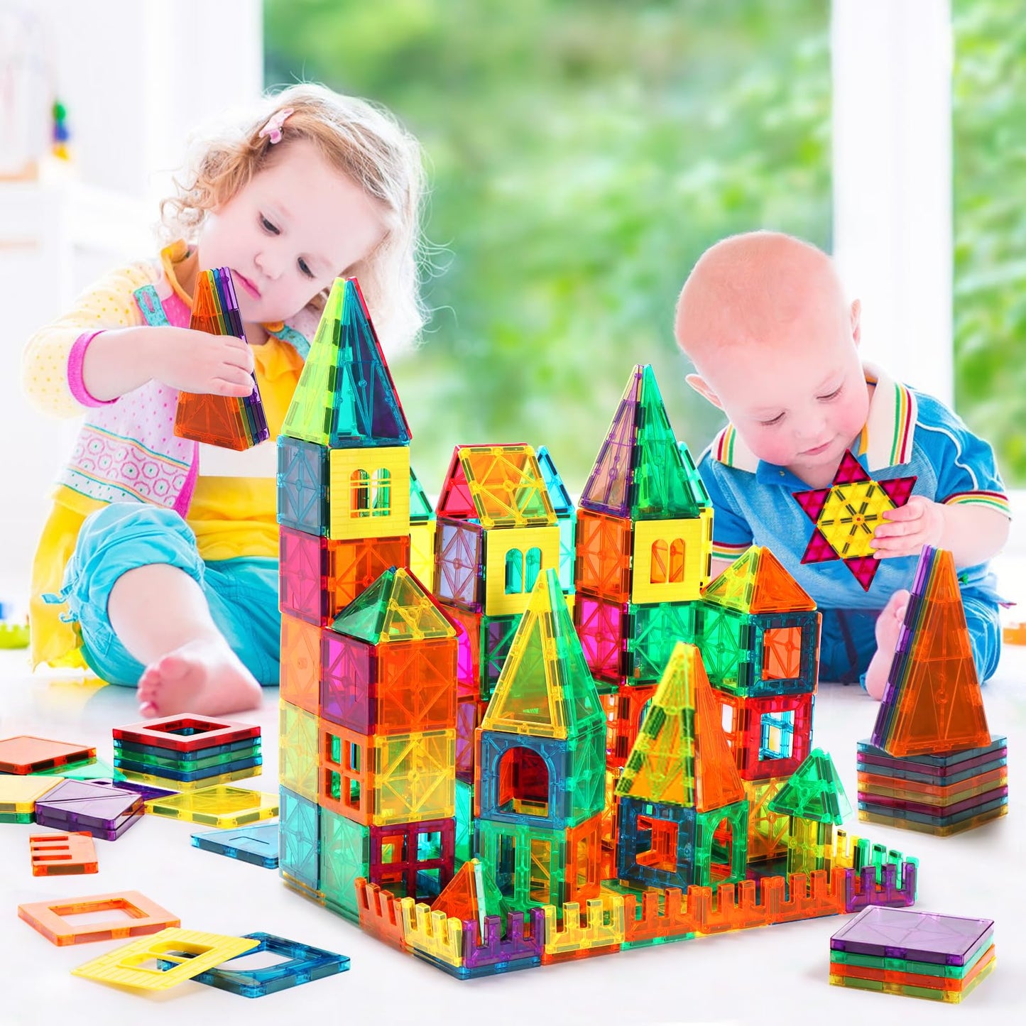 FNJO Magnetic Tiles 110pcs – Magnet Building Blocks Set, STEM Construction Toys for Kids, Montessori Preschool Learning & Classroom Play