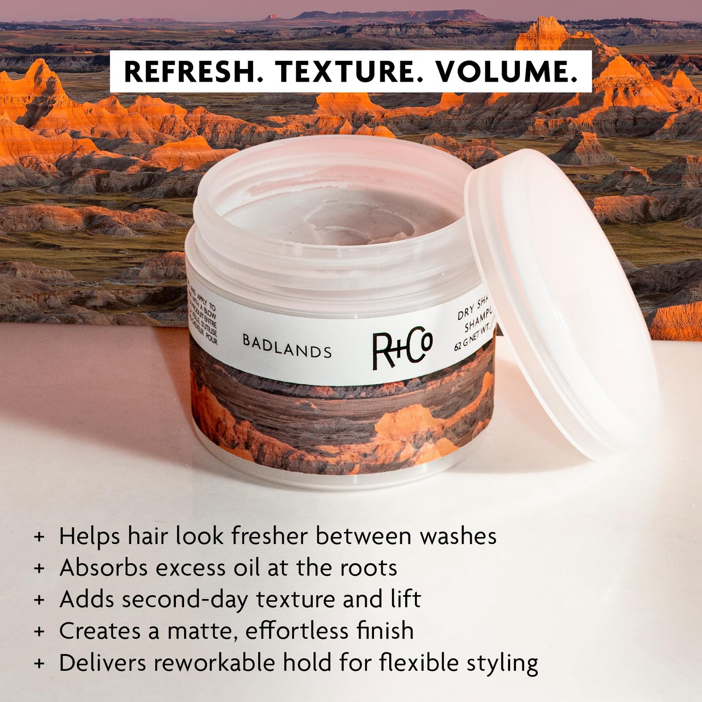 R+Co Badlands Dry Shampoo Paste - 2-in-1 Styling Paste & Dry Shampoo, Adds Volume, Absorbs Oil, Matte Texture for Second-Day Hair, Relative Paradise Beauty and Personal Care R+Co