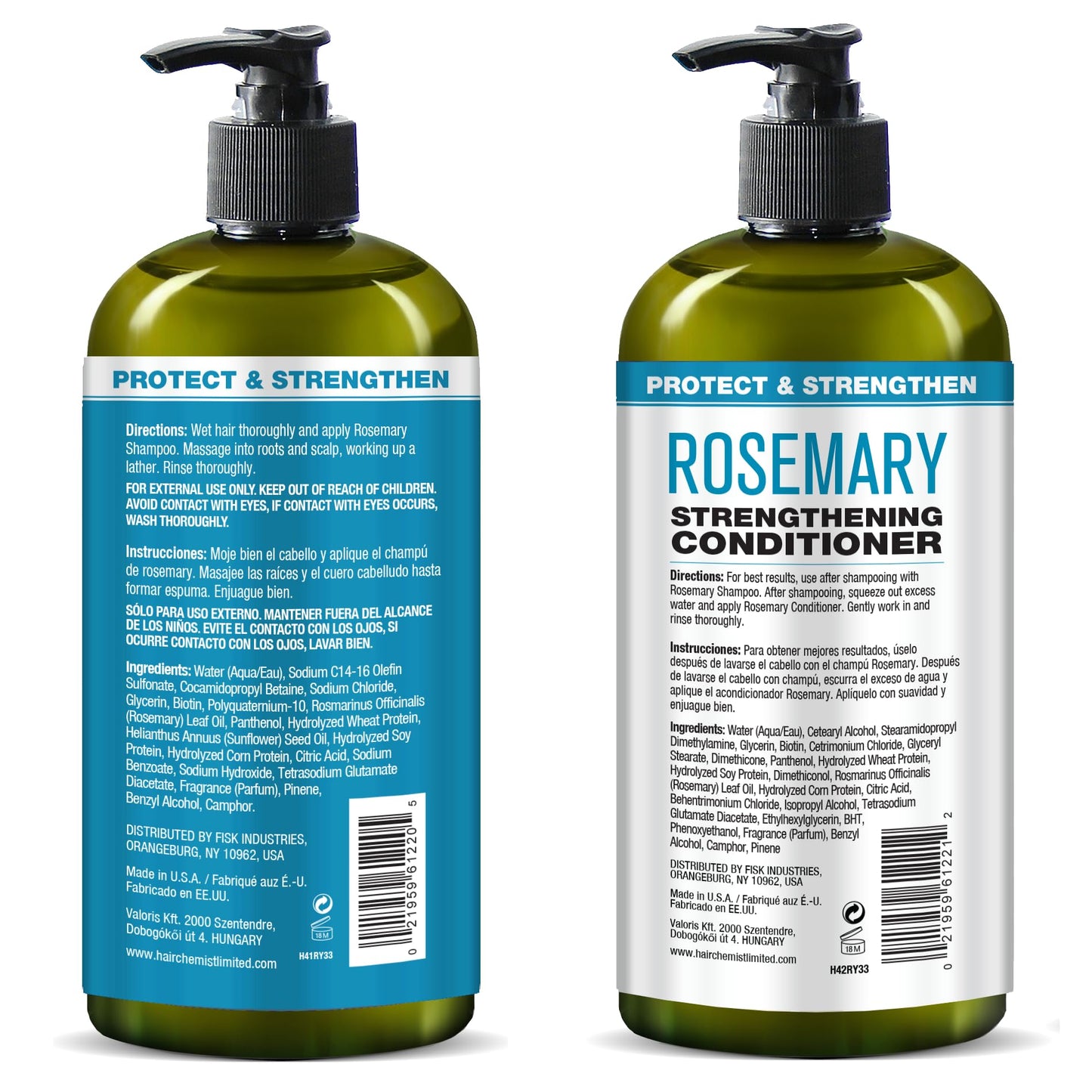 Hair Chemist Protect & Strengthen Rosemary Shampoo & Conditioner Set, 2?PC 33.8 oz Each - Strengthening, Breakage?Reducing Formula for Weak, Brittle