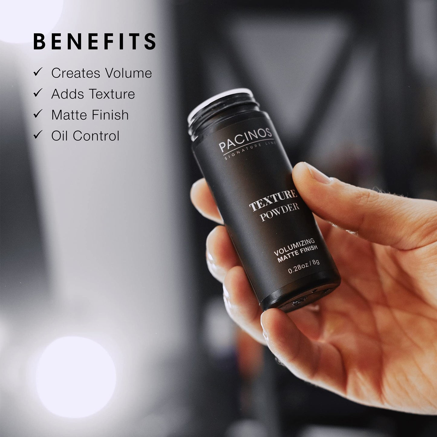 Pacinos Texture Powder - Lightweight Root Lifting Powder with Matte Dry Finish for Texture, Volume & Thickness - Shaker Bottle for Easy Hair Styling