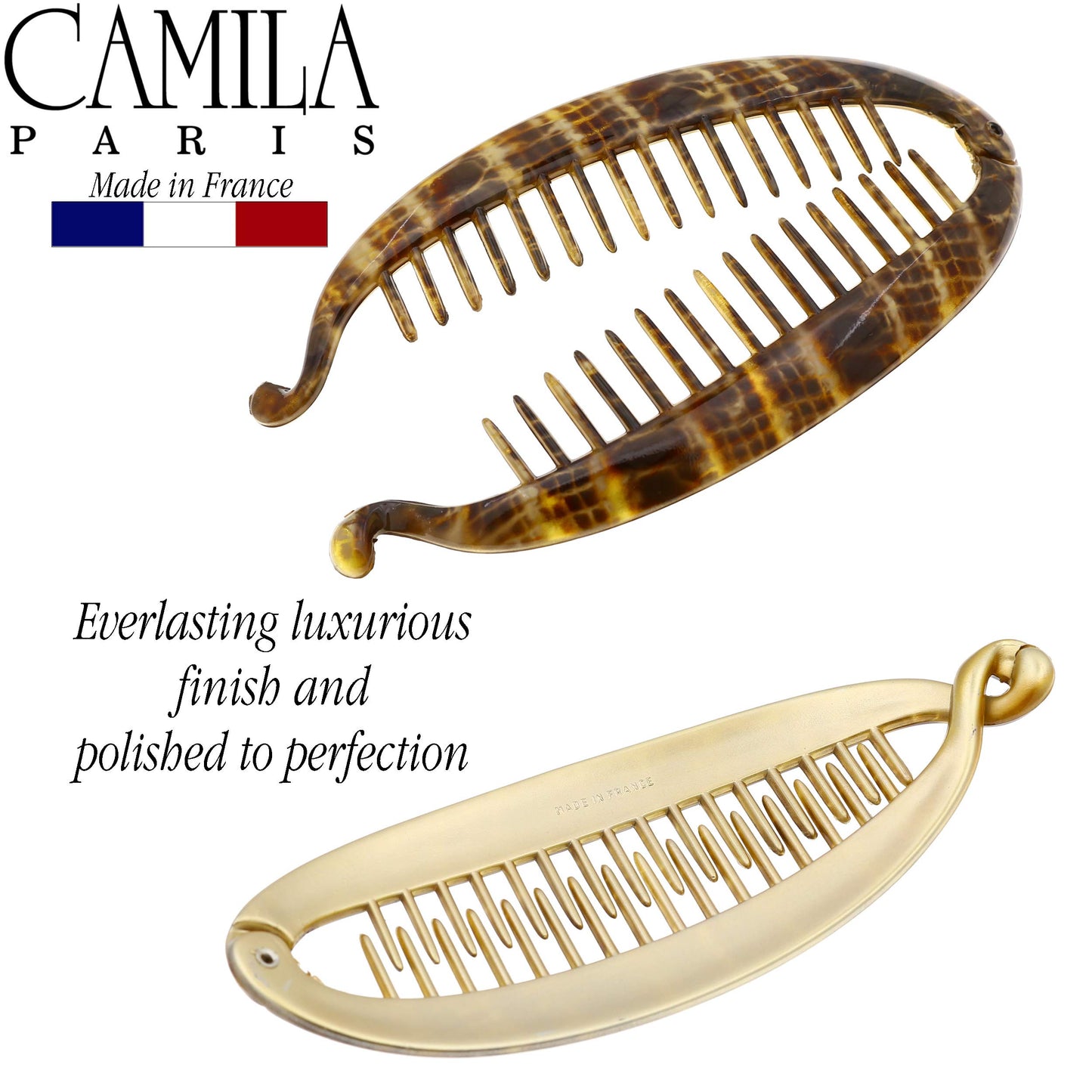Camila Paris CP1040 French Large Banana Clip Hair Comb, Classic Banana Clips Hair for Thick Hair Ponytail Holder Interlocking Styling Clips for Women