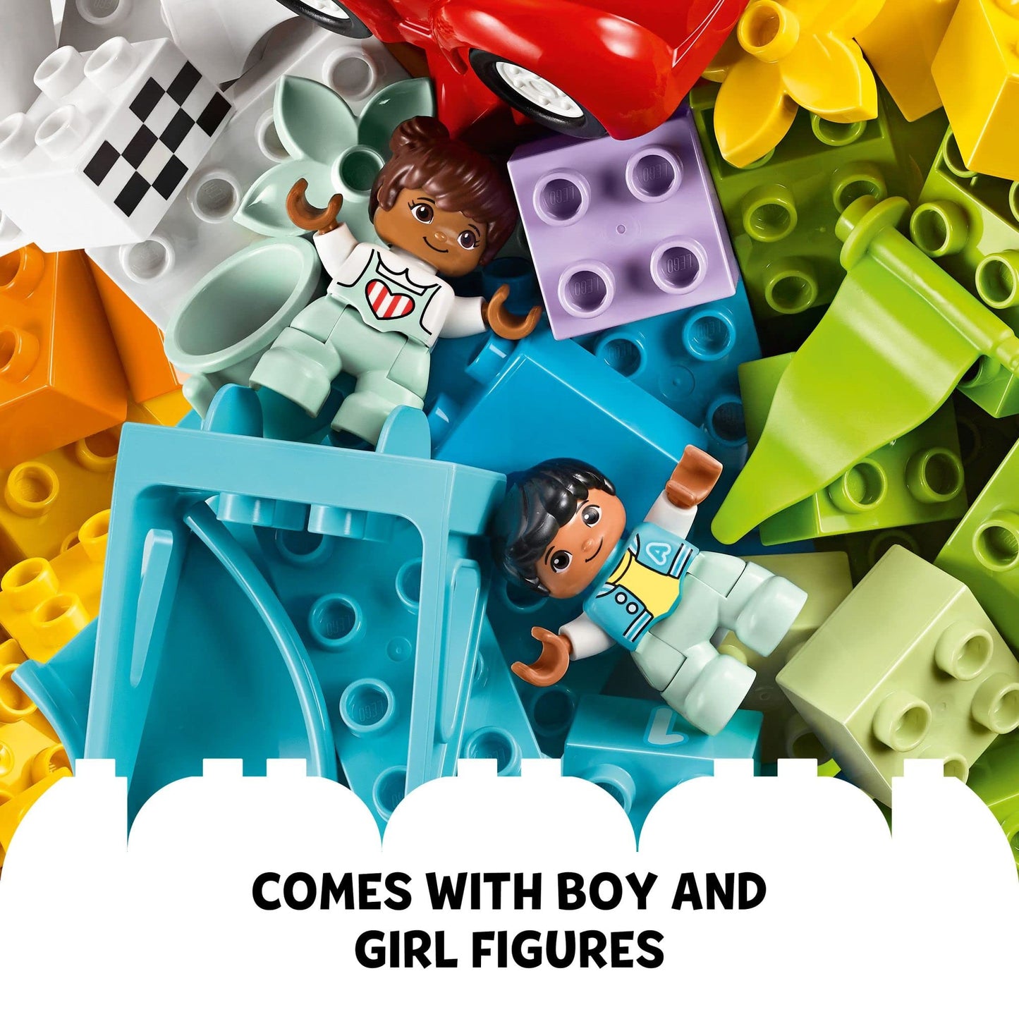 LEGO DUPLO Deluxe Brick Box 10914 Starter Set, Storage Box with Bricks, Figures, Dog & Car, Creative Learning Toy for Toddlers 18+ Months