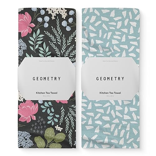GEOMETRY Kitchen Tea Towels - Quick Dry Microfiber Dish Towels for Kitchen Pretty Petals, 18" x 30" 2 Pack
