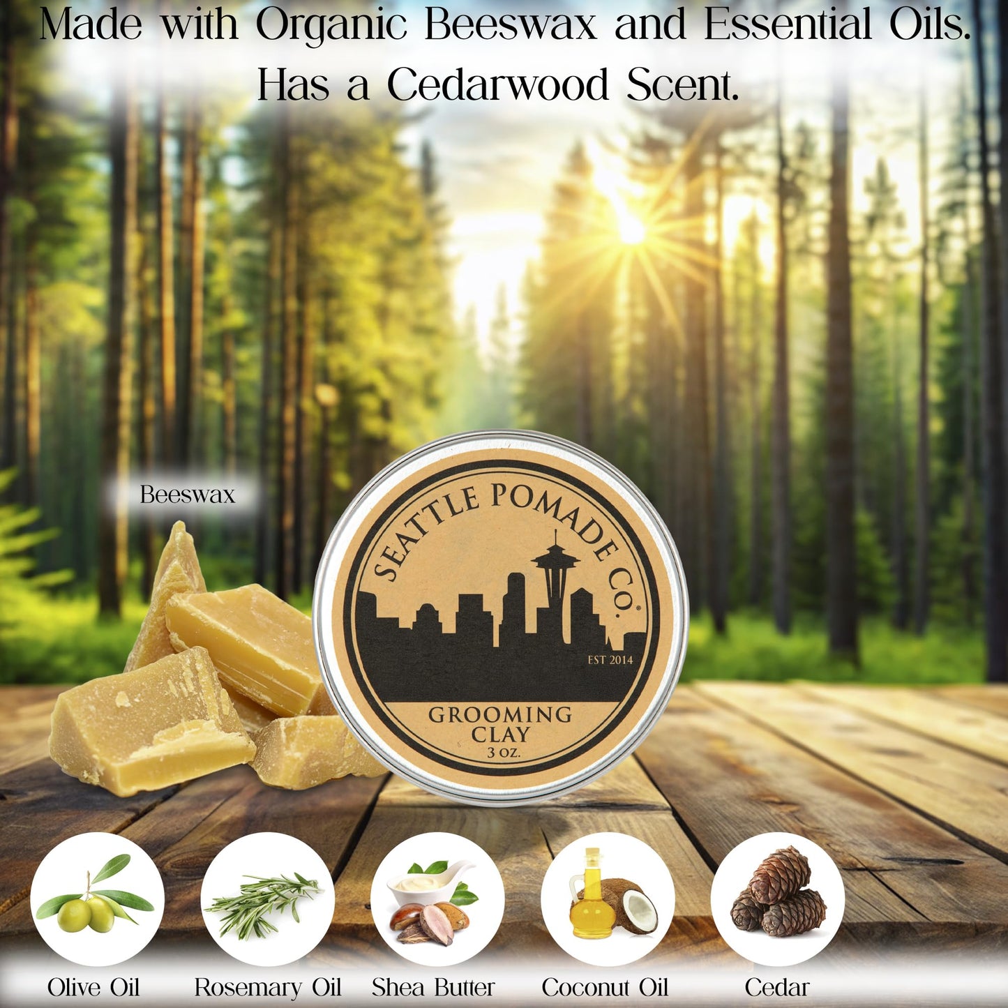 Seattle Pomade Co. Grooming Clay for Hair - USDA Certified, With Organic Essential Oils, Beeswax Based. Made with organic materials from around the