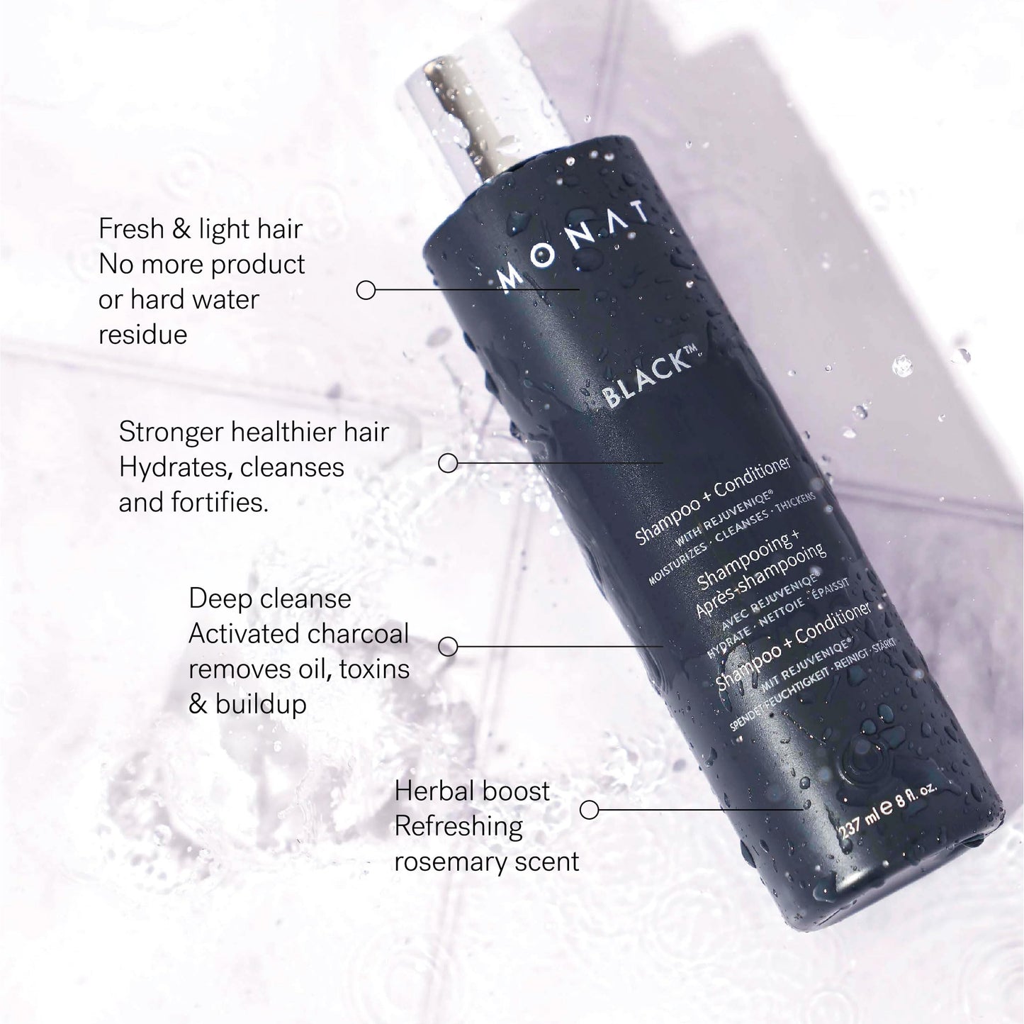 MONAT Black Shampoo + Conditioner - 3-Month Supply - A 2-in-1 Formula for Optimal Hair Care in One Step - Cleanses, Conditions, and Promotes Stronger