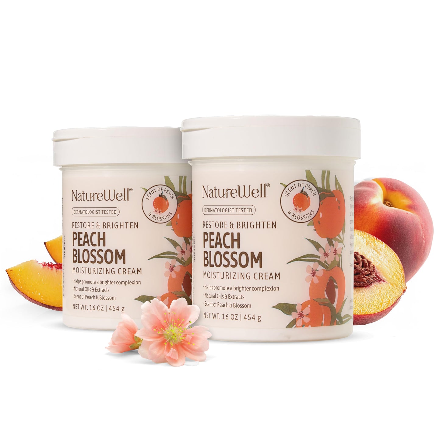 NATURE WELL Peach Blossom Restore & Brighten Moisturizing Cream For Face & Body, Infused With Peach Extract, Niacinamide, & Hyaluronic Acid, Promotes