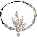 BABEYOND Art Deco 1920's Flapper Great Gatsby Inspired Leaf Medallion Pearl Headpiece Headband Gold