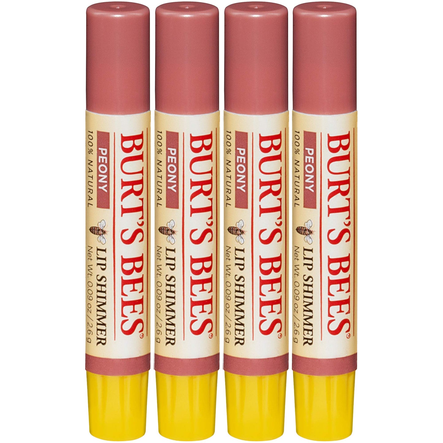 Burt's Bee's Lip Shimmer, Peony - 0.09 Ounces each (Value Pack of 4)