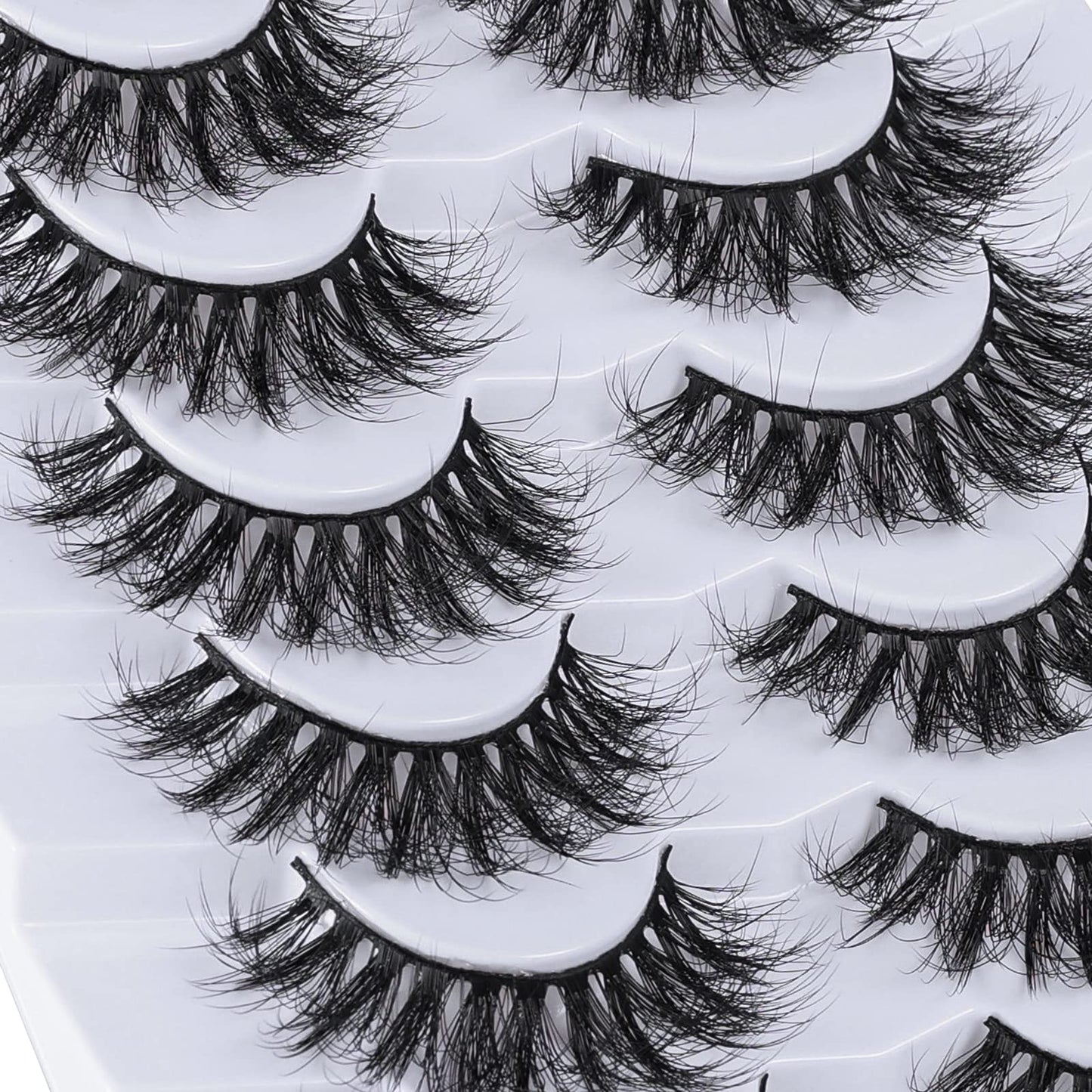 Mebver False Lashes Fake Eyelashes Cat Eye Lashes Faux Mink Lashes Natural Look 8D Fluffy Wispy Lashes That Look Like Extensions Pestañas Postizas D