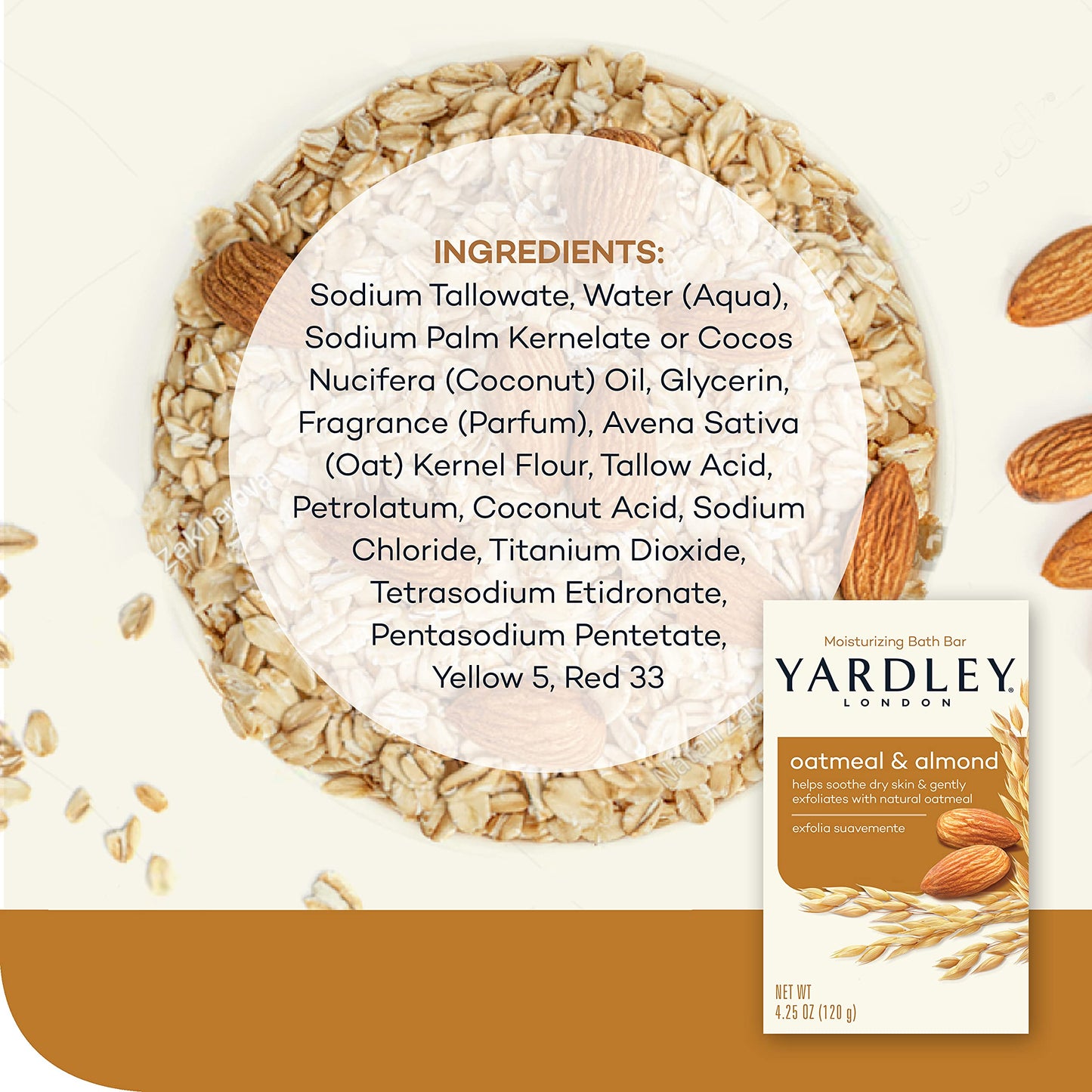 Yardley London Oatmeal and Naturally Moisturizing Bath Bar, Almond (Pack of 2)