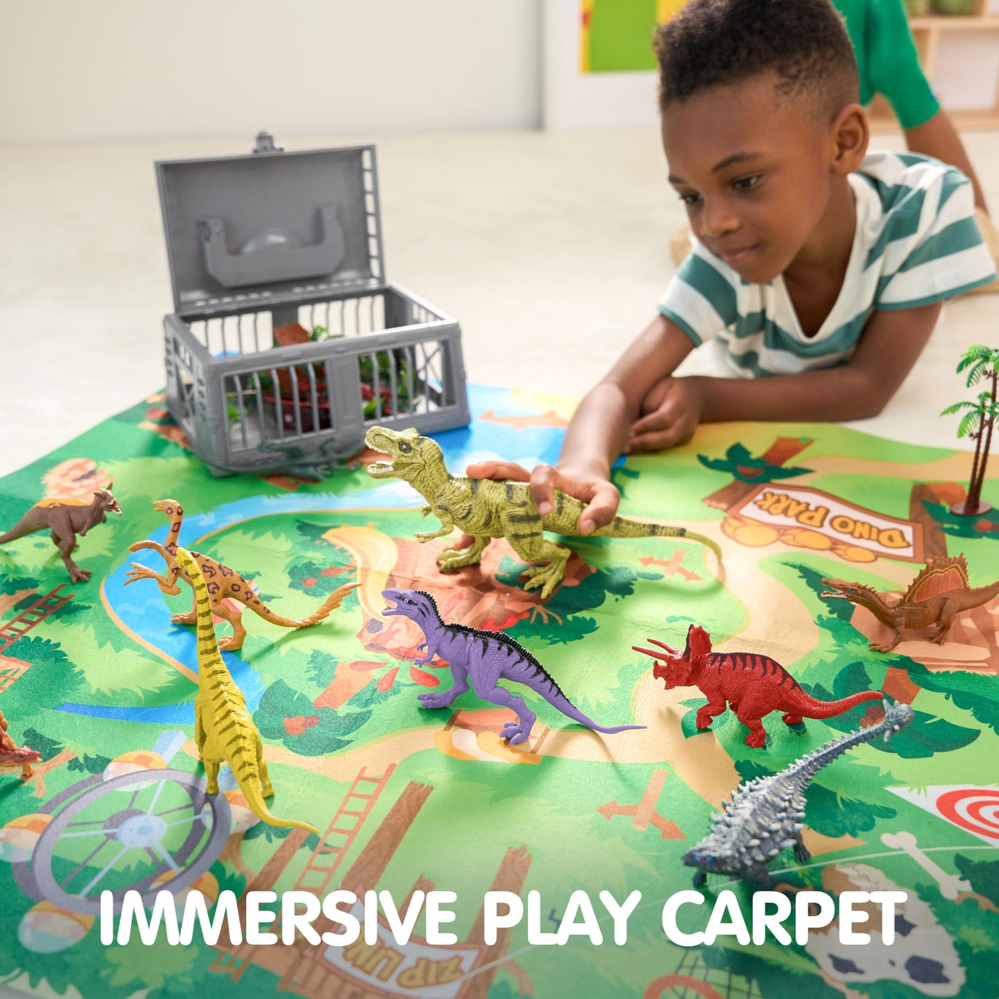 JOYIN Dinosaur Toys with Activity Play Mat & Storage Cage, 19 PCS Realistic Dinosaur Figures & Trees for Toddlers Kids Ages 3-5, Ideal for Boys…