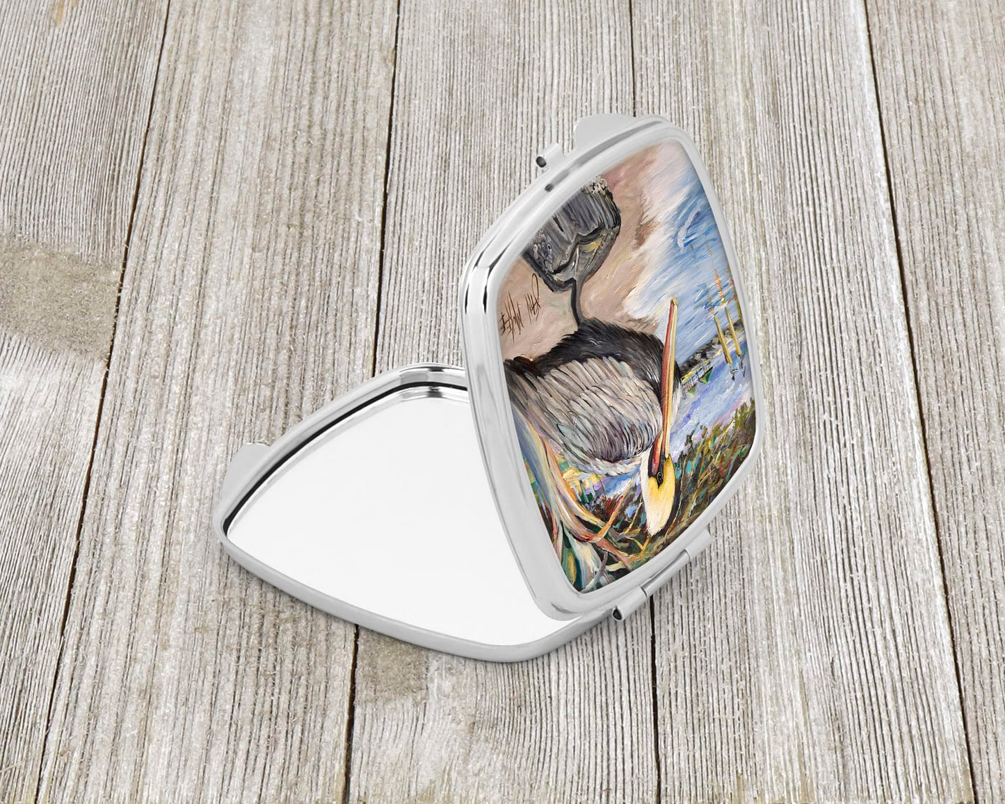 Caroline's Treasures JMK1218SCM Pelican Bay Compact Mirror Decorative Travel Makeup Mirror for Women Girls Gifts Pocket Makeup Mirror Folding Handheld