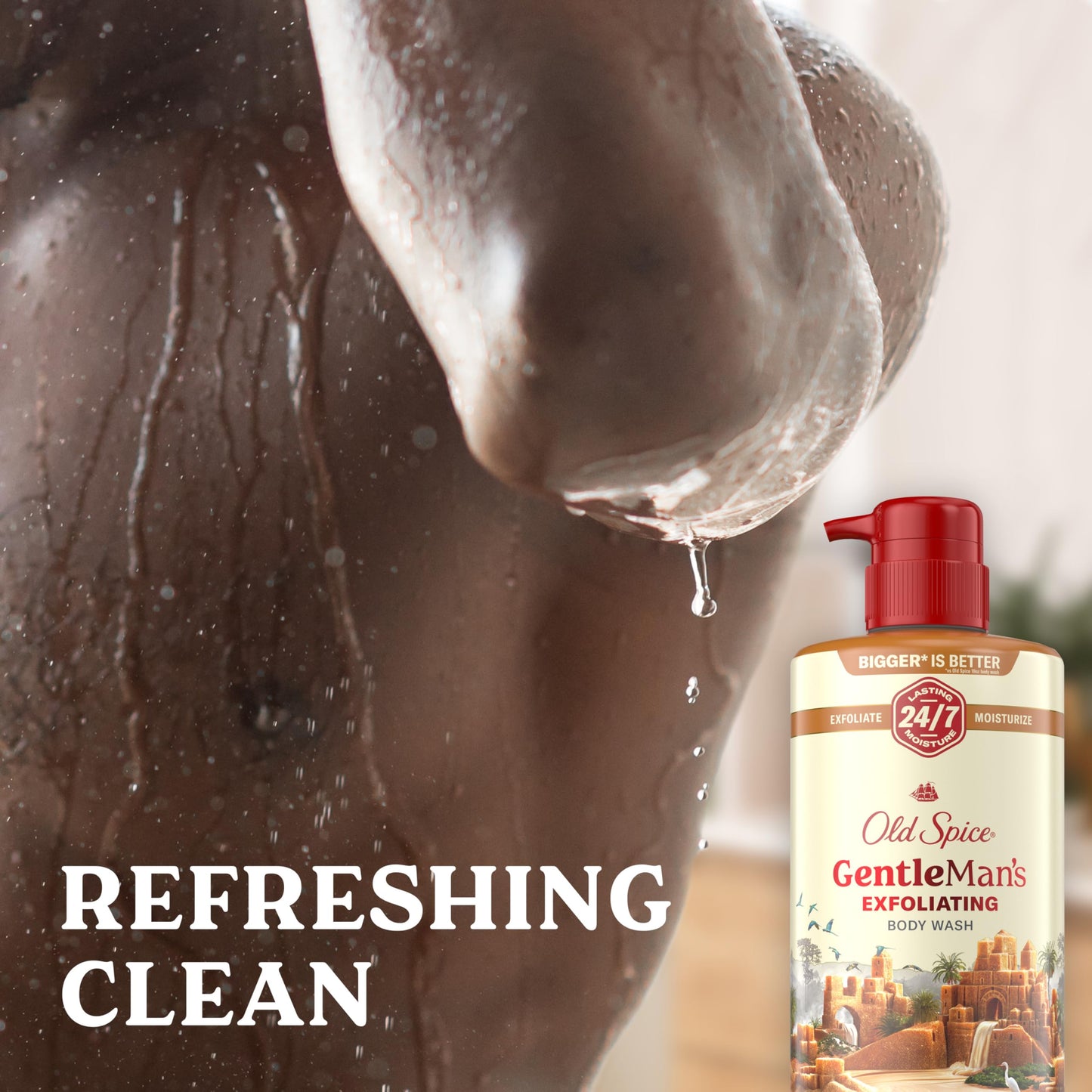 Old Spice GentleMan's Exfoliating & Moisturizing Body Wash for Men, 24/7 Shower Fresh with Long Lasting Scent, Renewing Vitamin B3 Blend, Brown Sugar