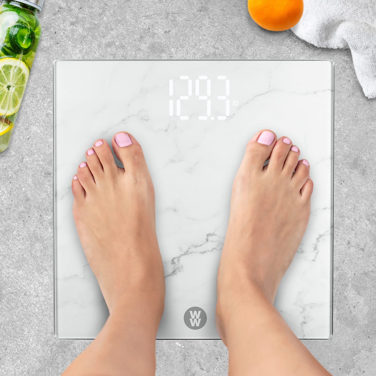 Weight Watchers Scales by Conair Scale for Body Weight, Digital Bathroom Scale in White Marble Finish