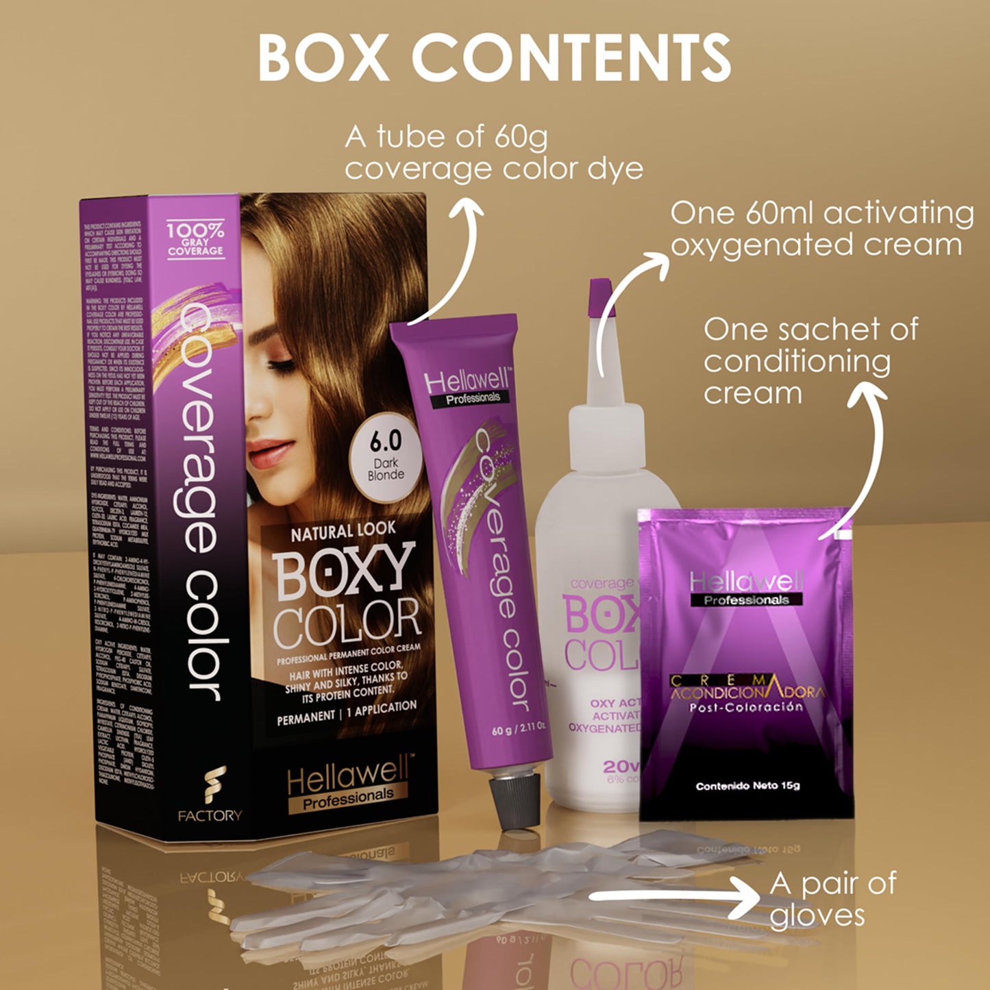 BOXY COLOR Coloring kit professional, permanent color cream hair dye with Vegetal Protein to get Hair with intense color shiny and silky. 100% Gray