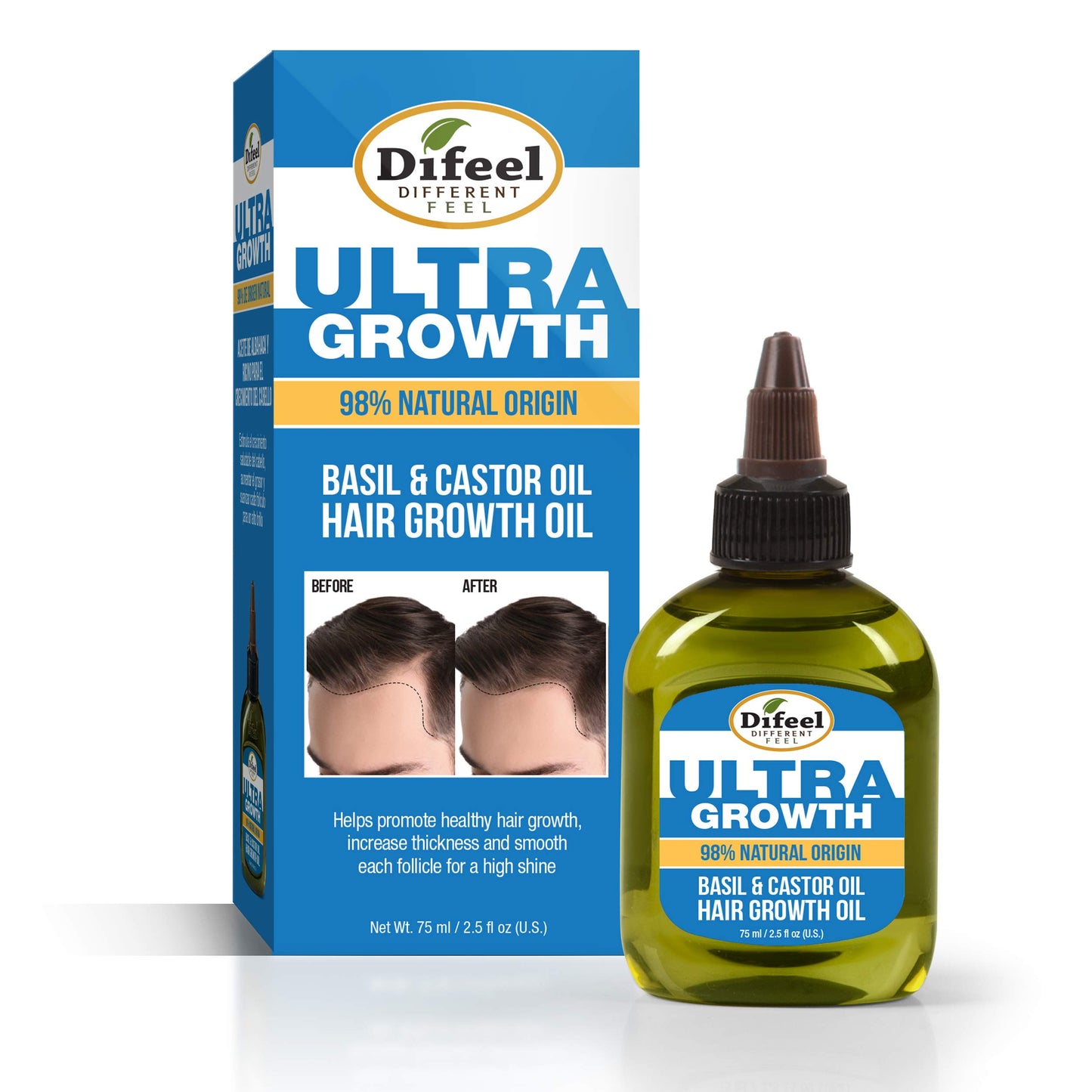 Difeel Mens Ultra Growth Basil and Castor Hair Oil 2.5 oz.
