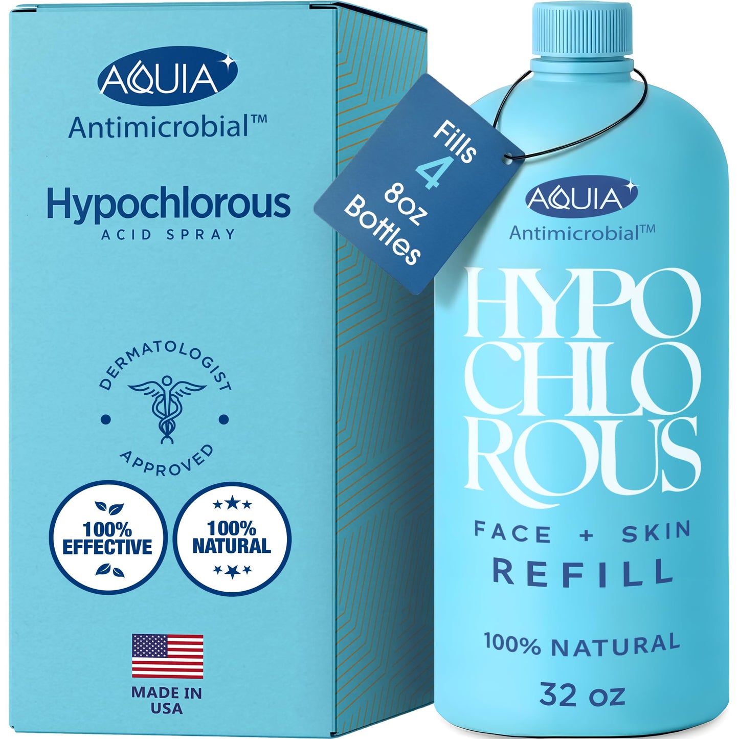 Hypochlorous Acid Spray for Face and Skin; Facial Cleanser | 32oz Refill Face Mist Hypochlorous Acid Spray for Skin, Acne, Rash, Eczema, Wound | Beauty and Personal Care Aquia Default Title