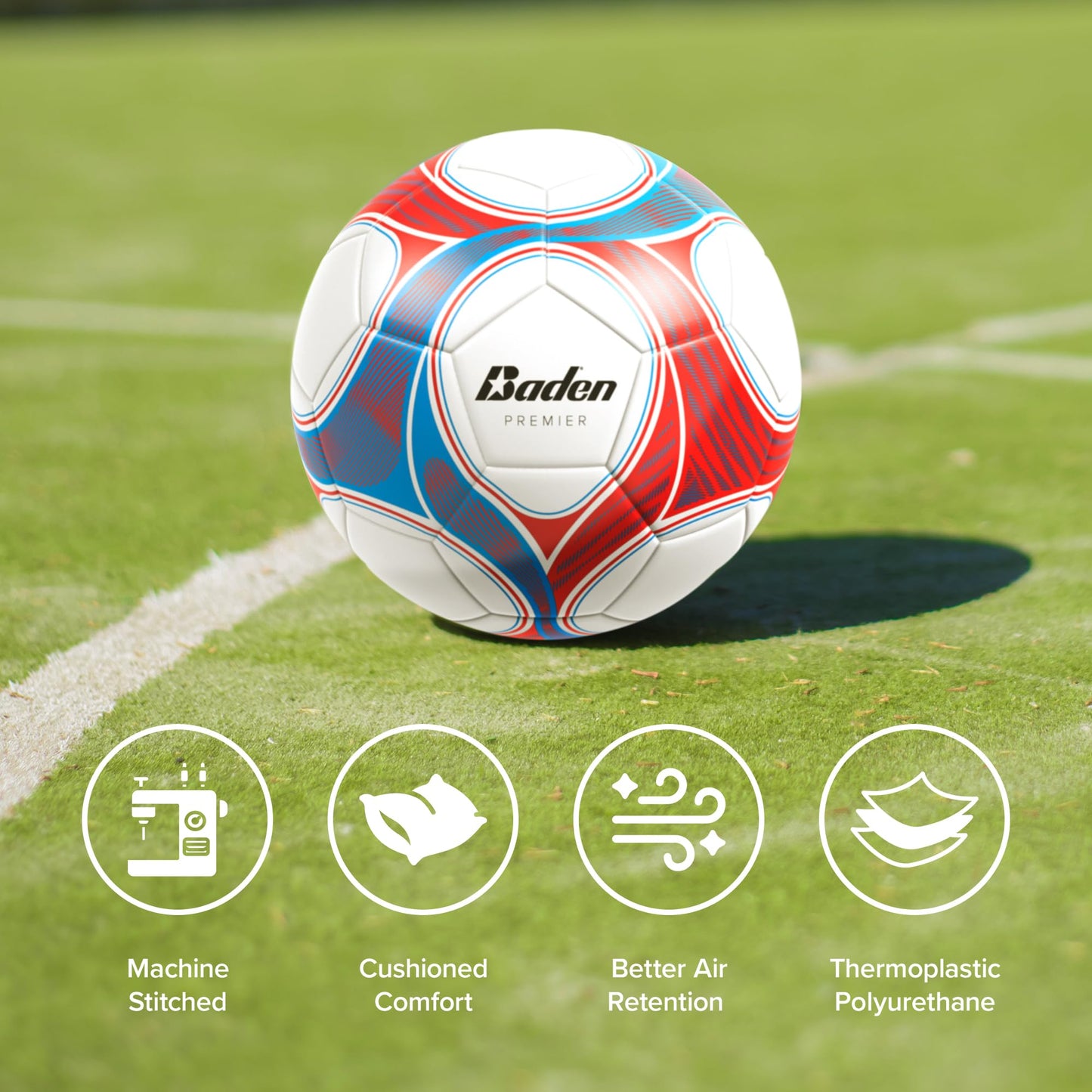 Baden Premier Team Soccer Ball | High-Performance, Durable Construction for Training and Matches | White/Gray, Size 5